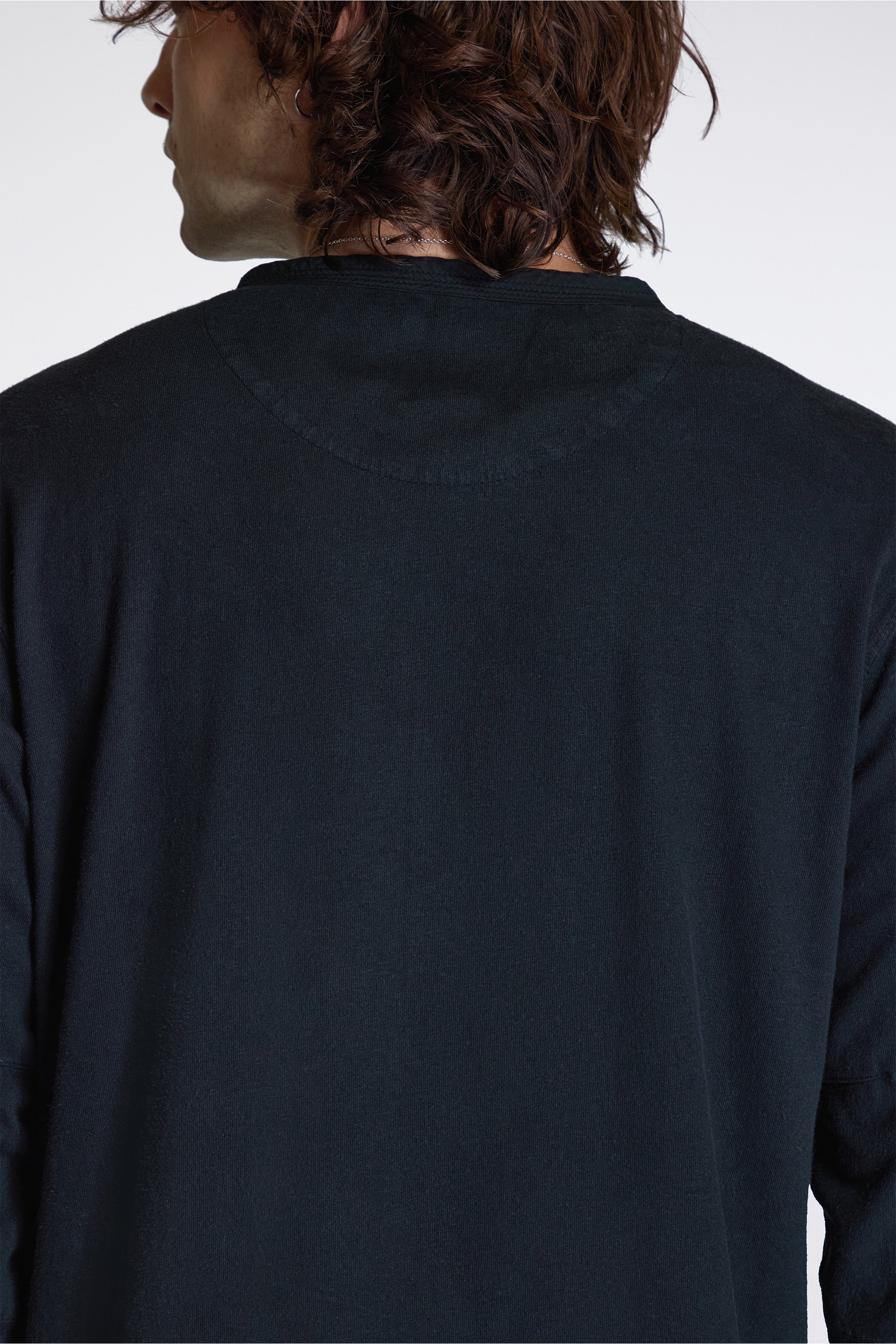 Cotton Hemp Henley L/S T-Shirt Black