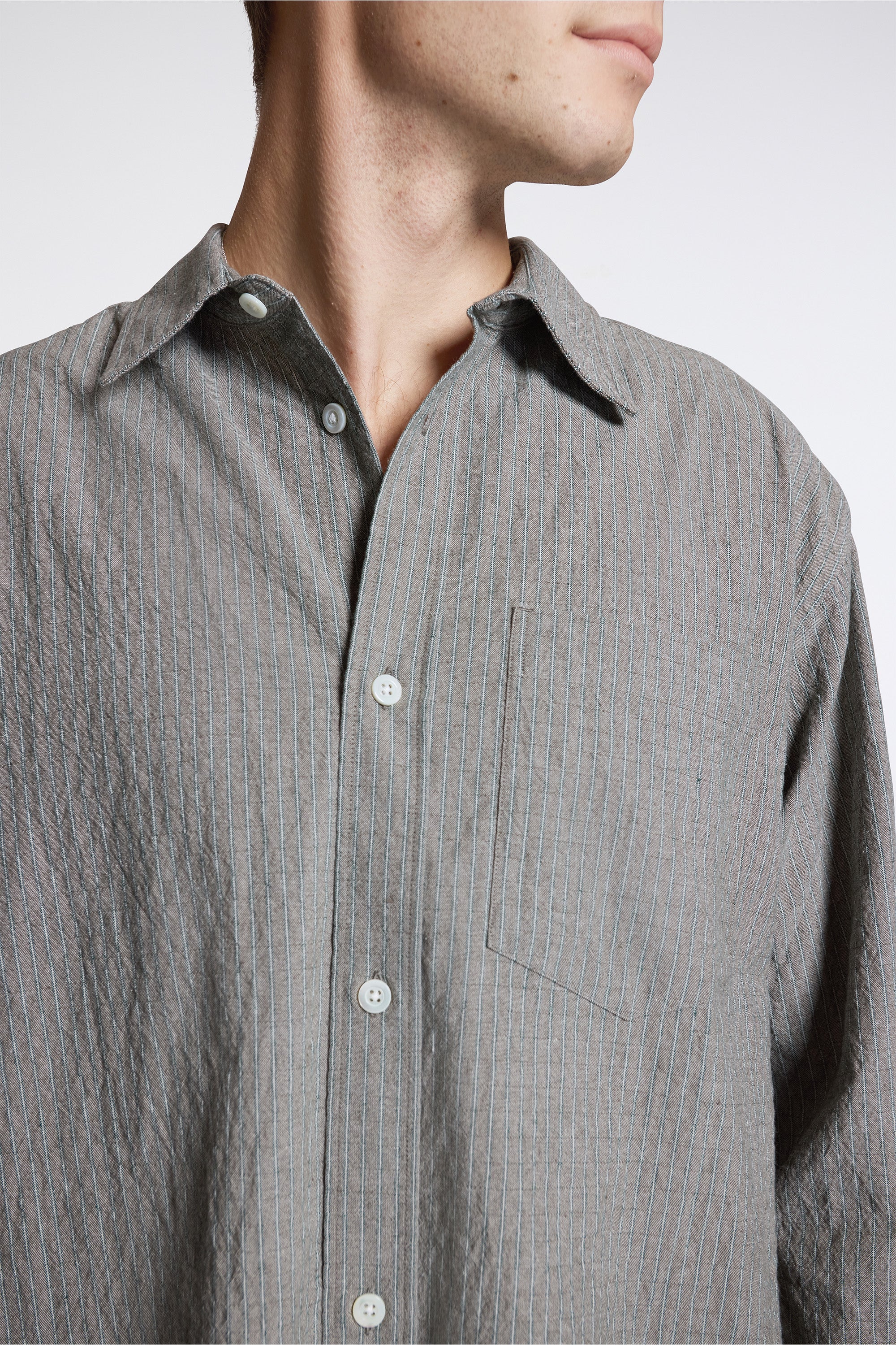 Falster Oversized Textured Stripe Shirt Vetiver