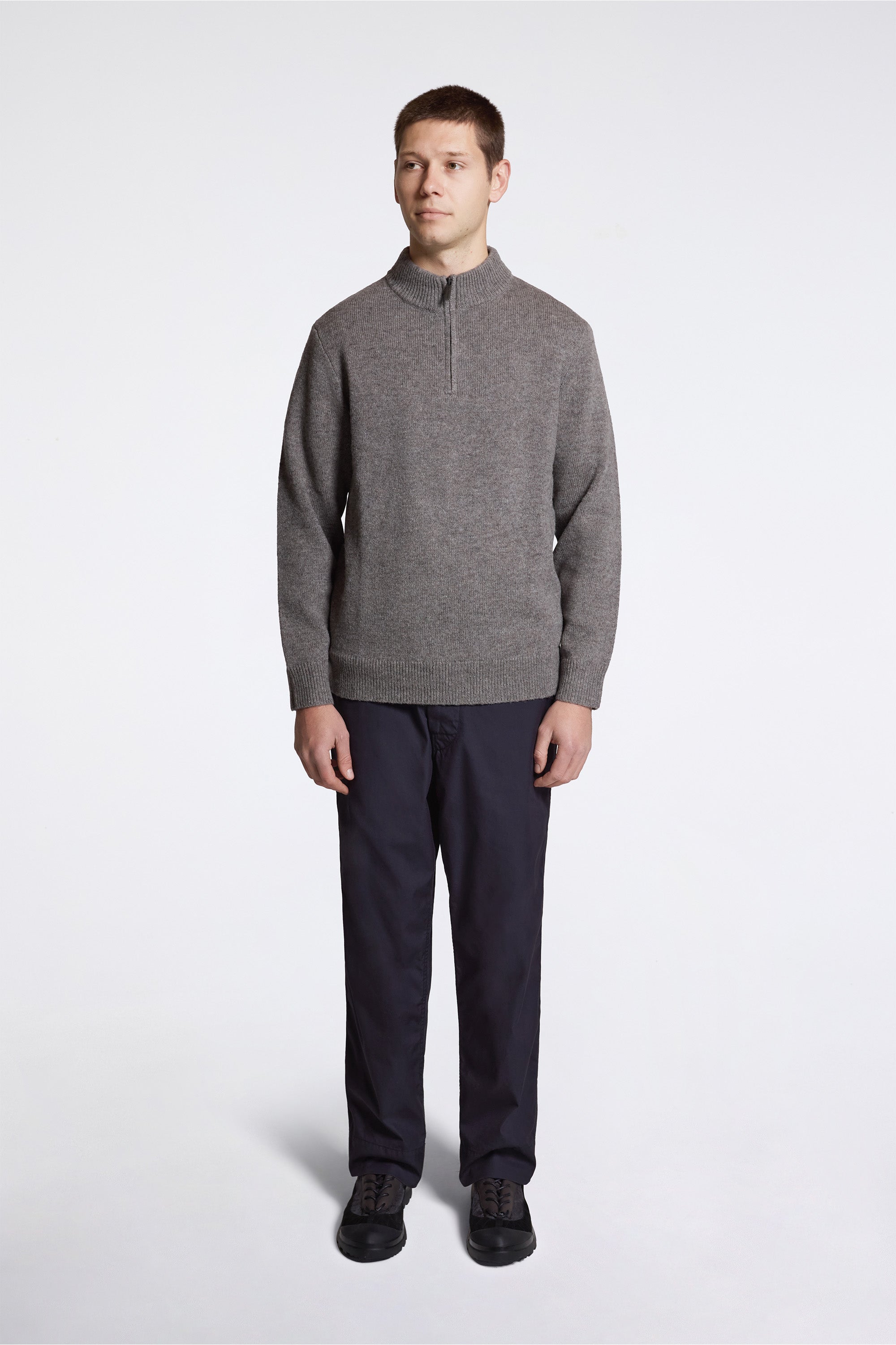 Shetland Wool 1/4 Zip Sweater Stone Heather