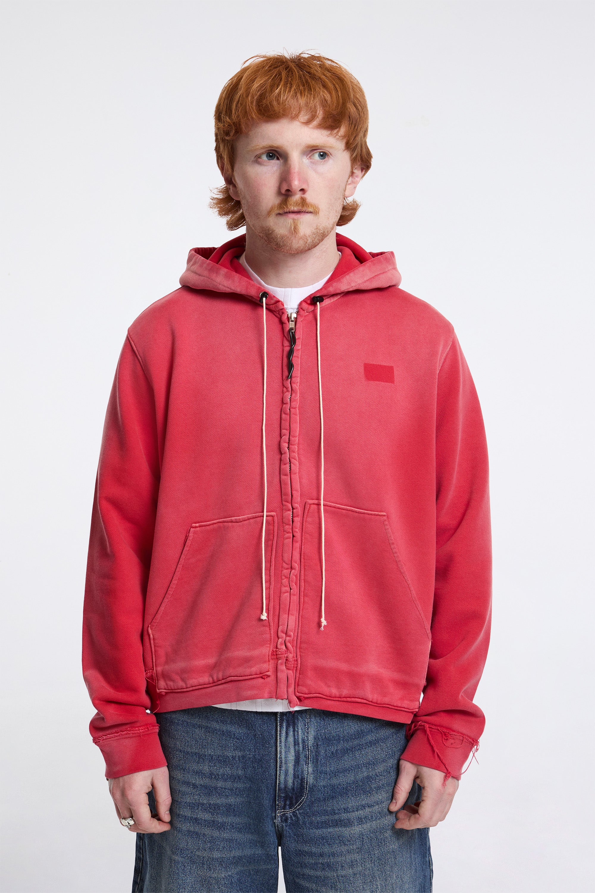 Fitted Zip Hoodie Red Sunfade