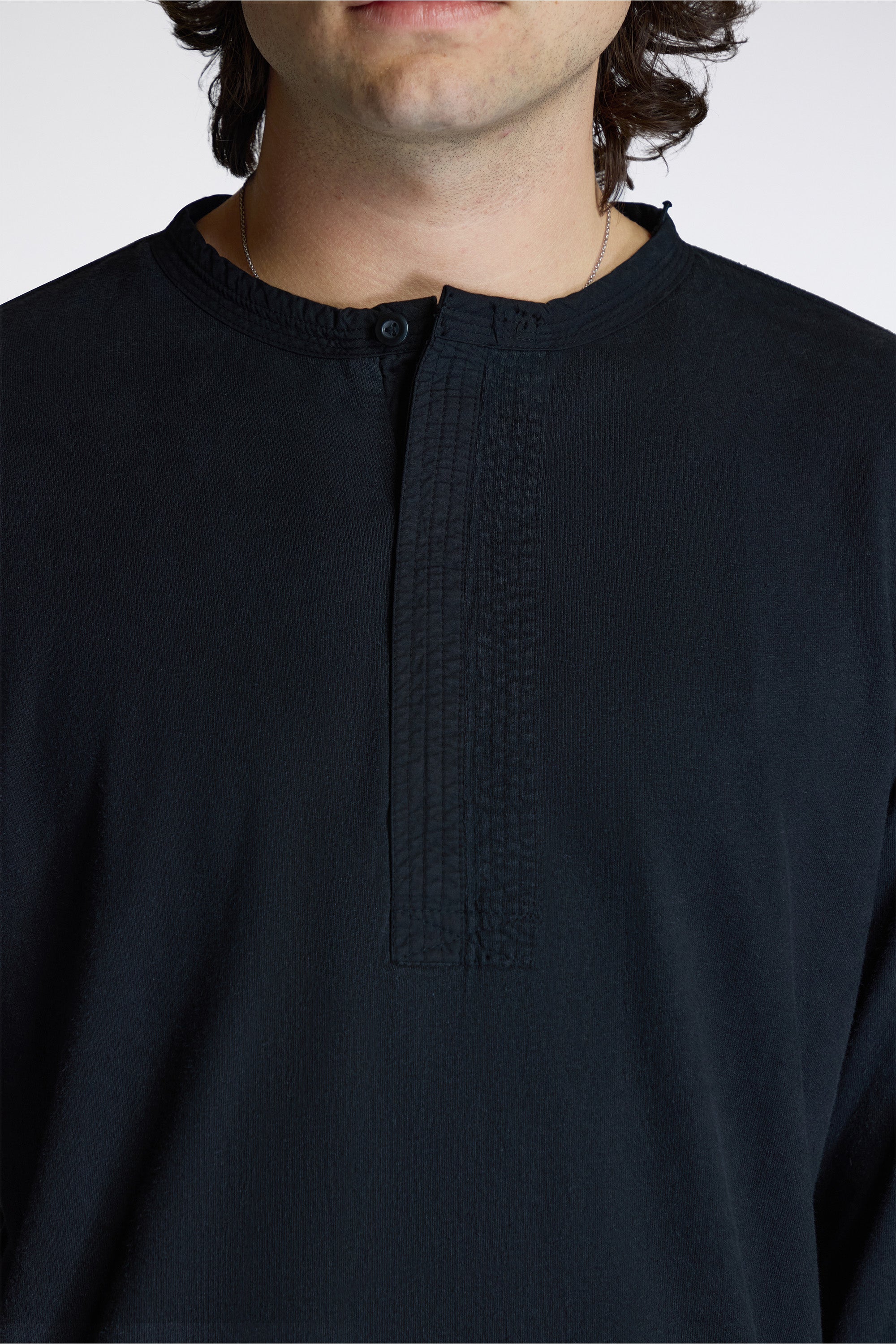Cotton Hemp Henley L/S T-Shirt Black