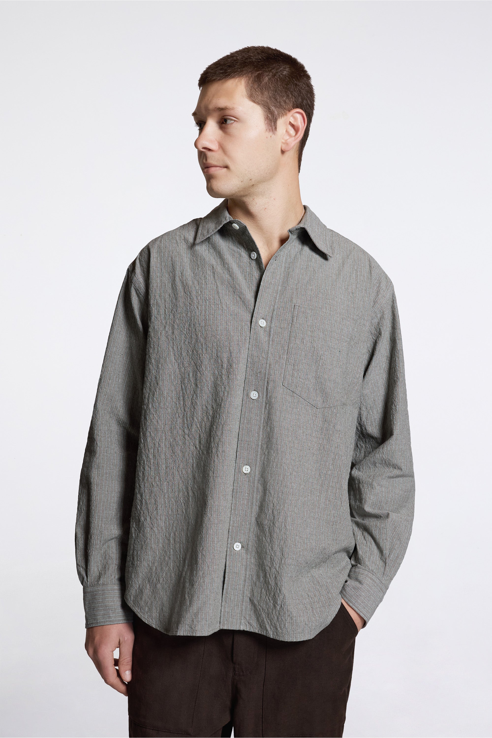 Falster Oversized Textured Stripe Shirt Vetiver