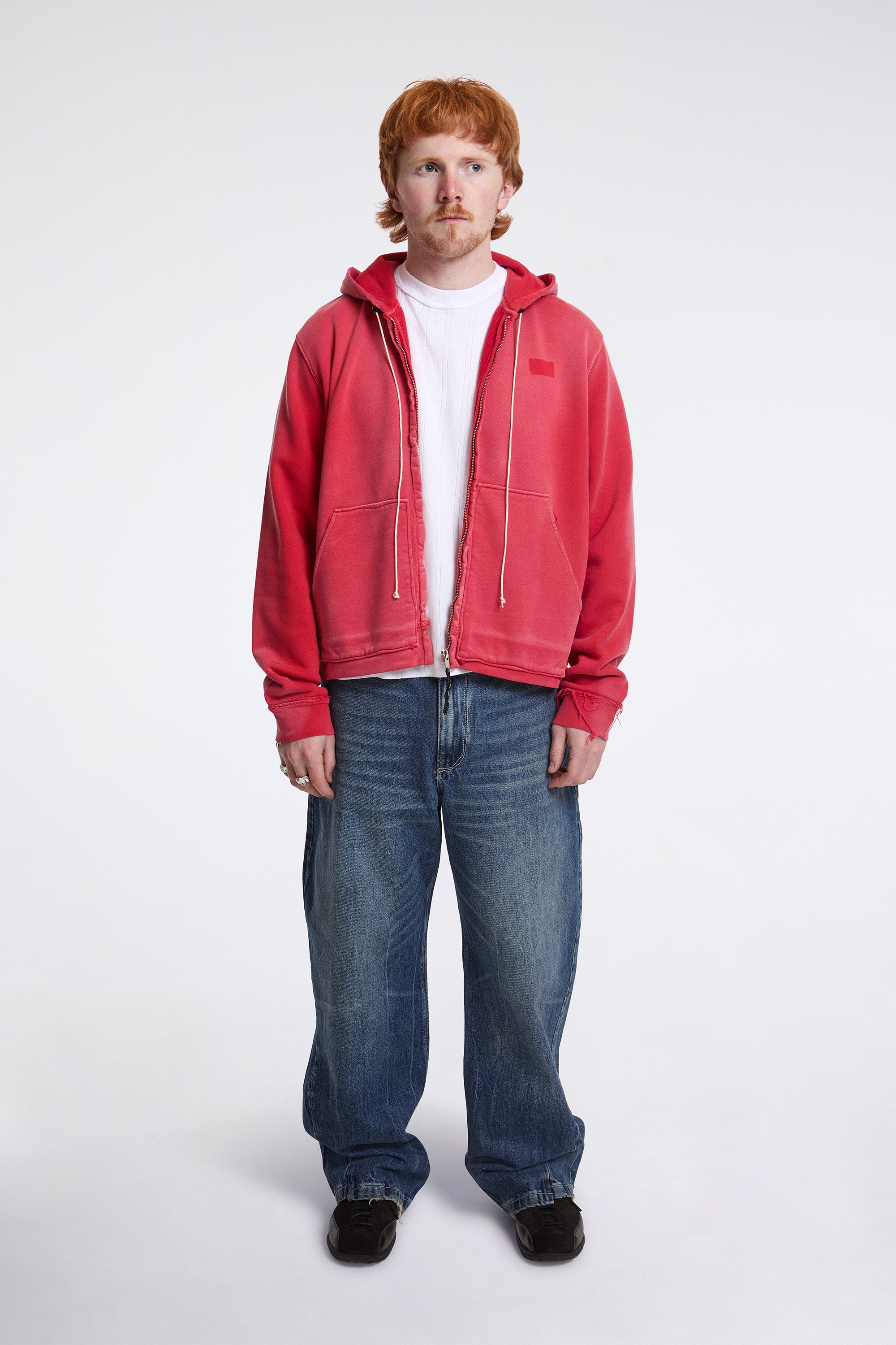 Fitted Zip Hoodie Red Sunfade