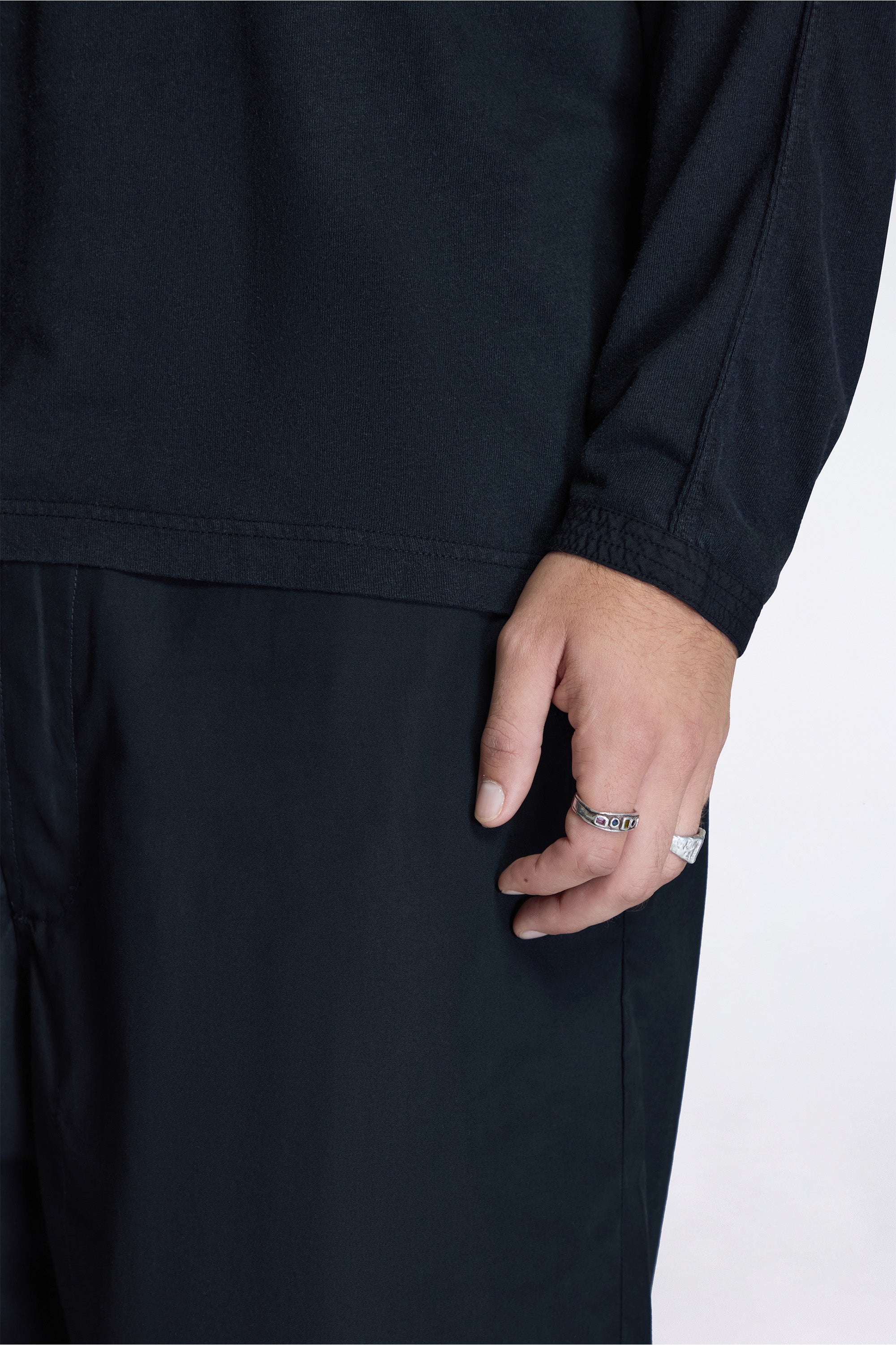 Cotton Hemp Henley L/S T-Shirt Black
