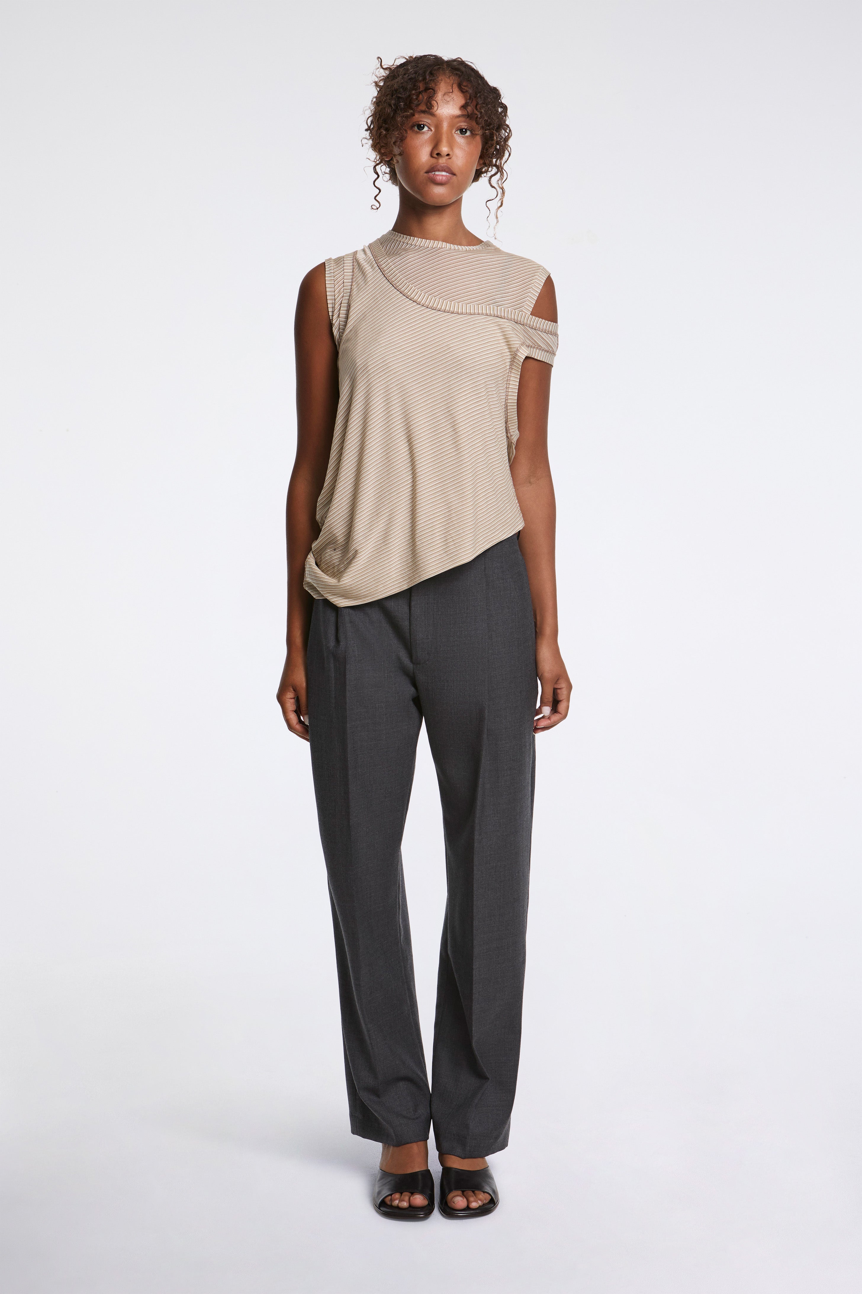 Double Layered Jersey Tank Sesame Stripe