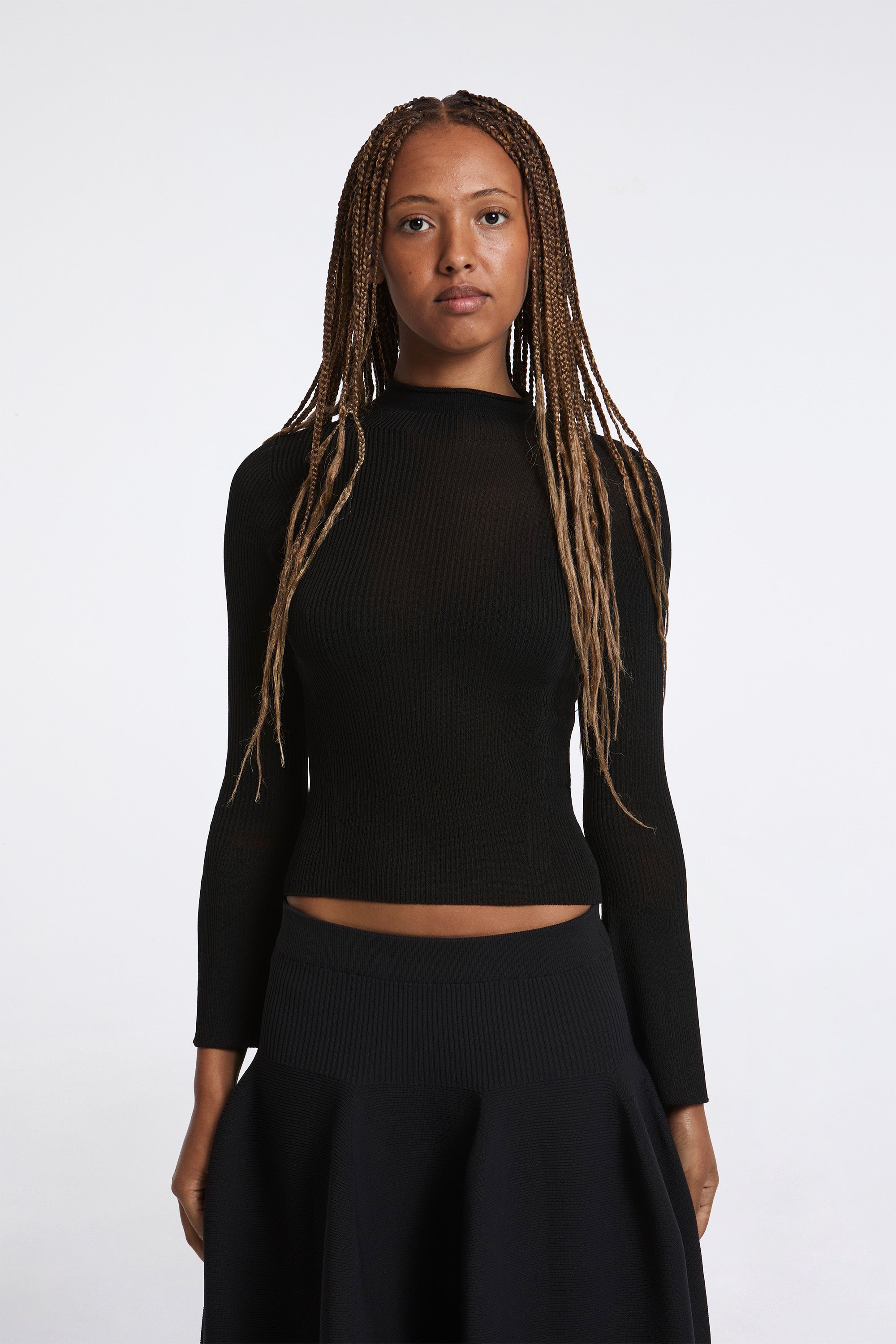 Soft Portrait Long Bell Sleeve Top Black