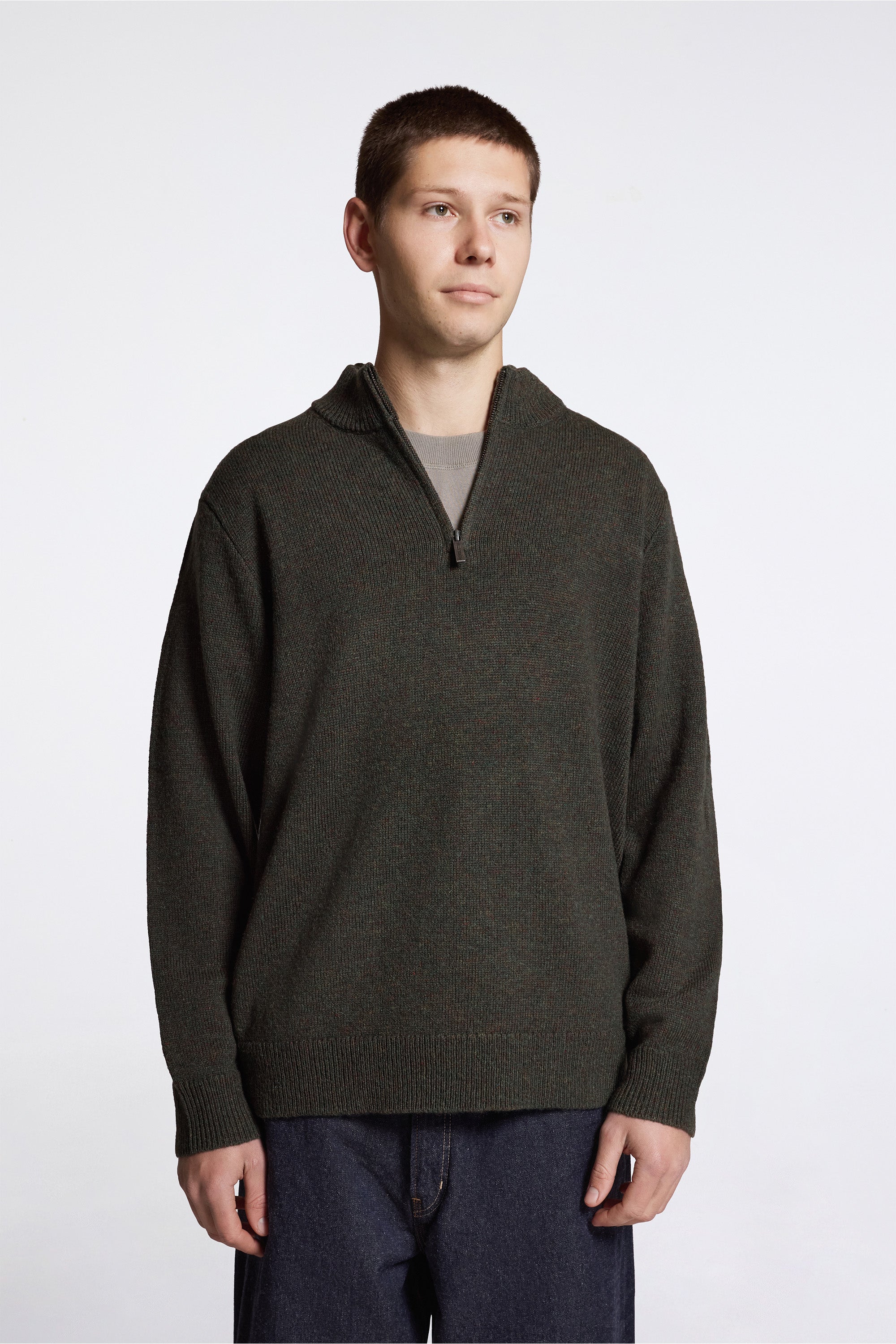 Shetland Wool 1/4 Zip Sweater Camo Heather