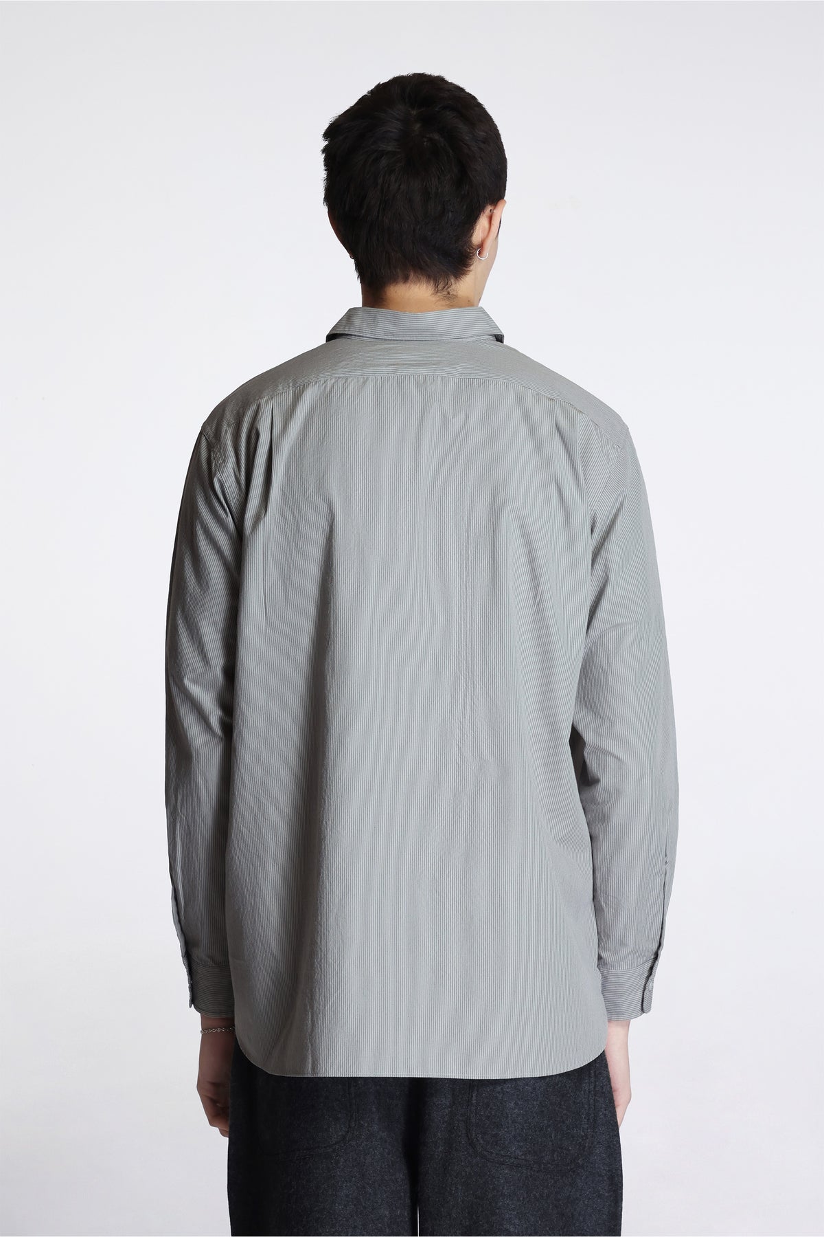 Regular Collar Striped Wind Shirt Gray