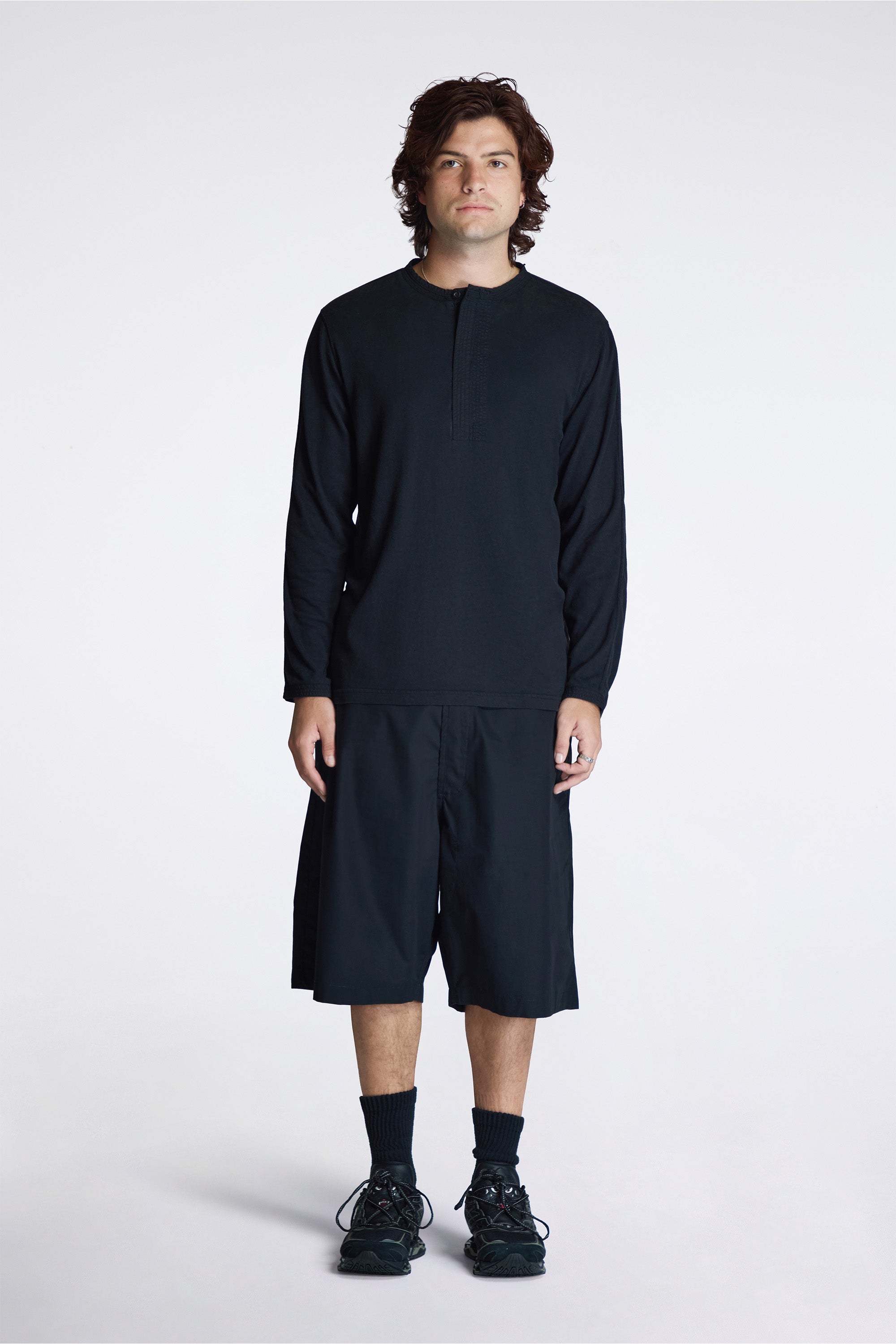 Cotton Hemp Henley L/S T-Shirt Black