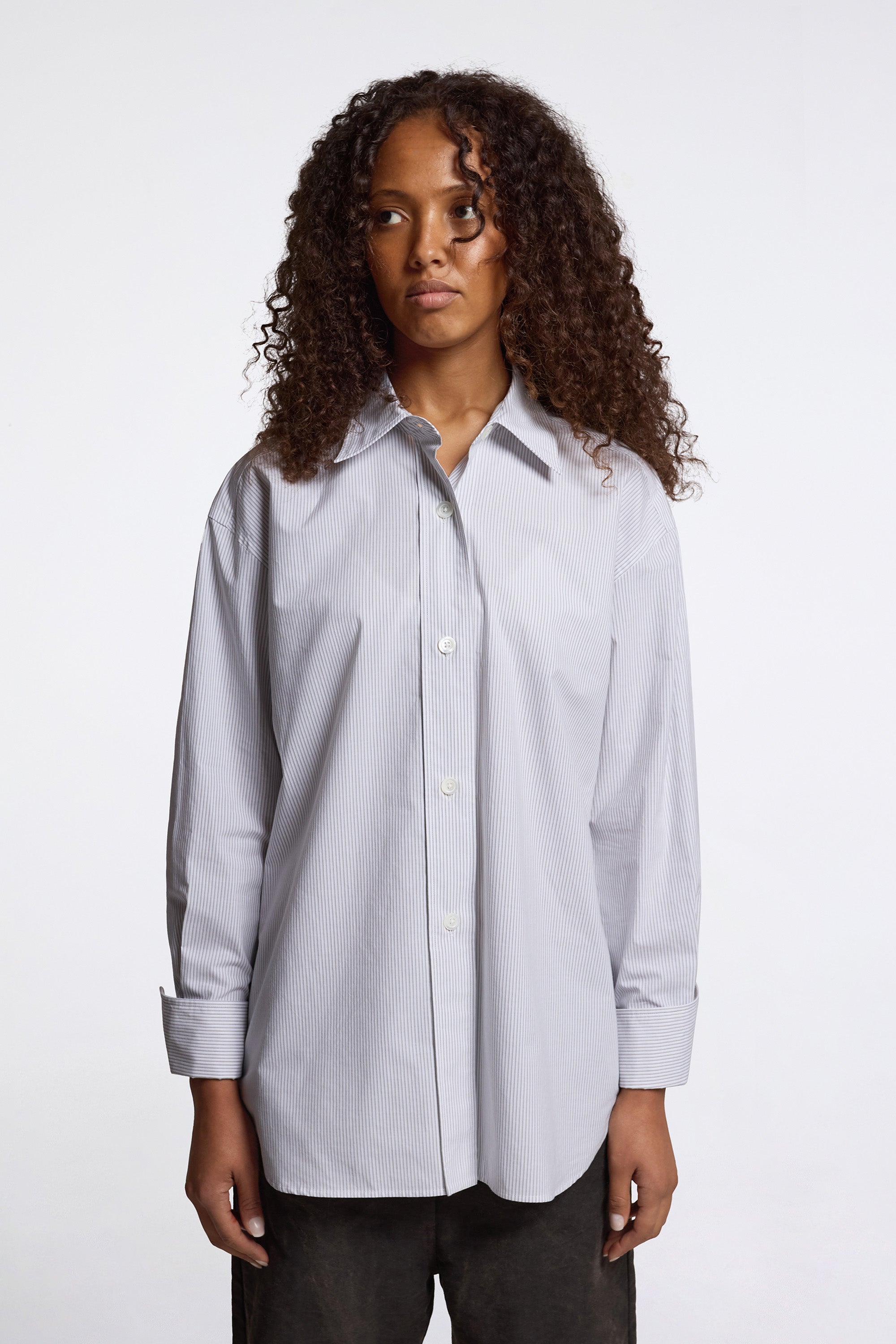 Turn Up Cuff Shirt White / Grey