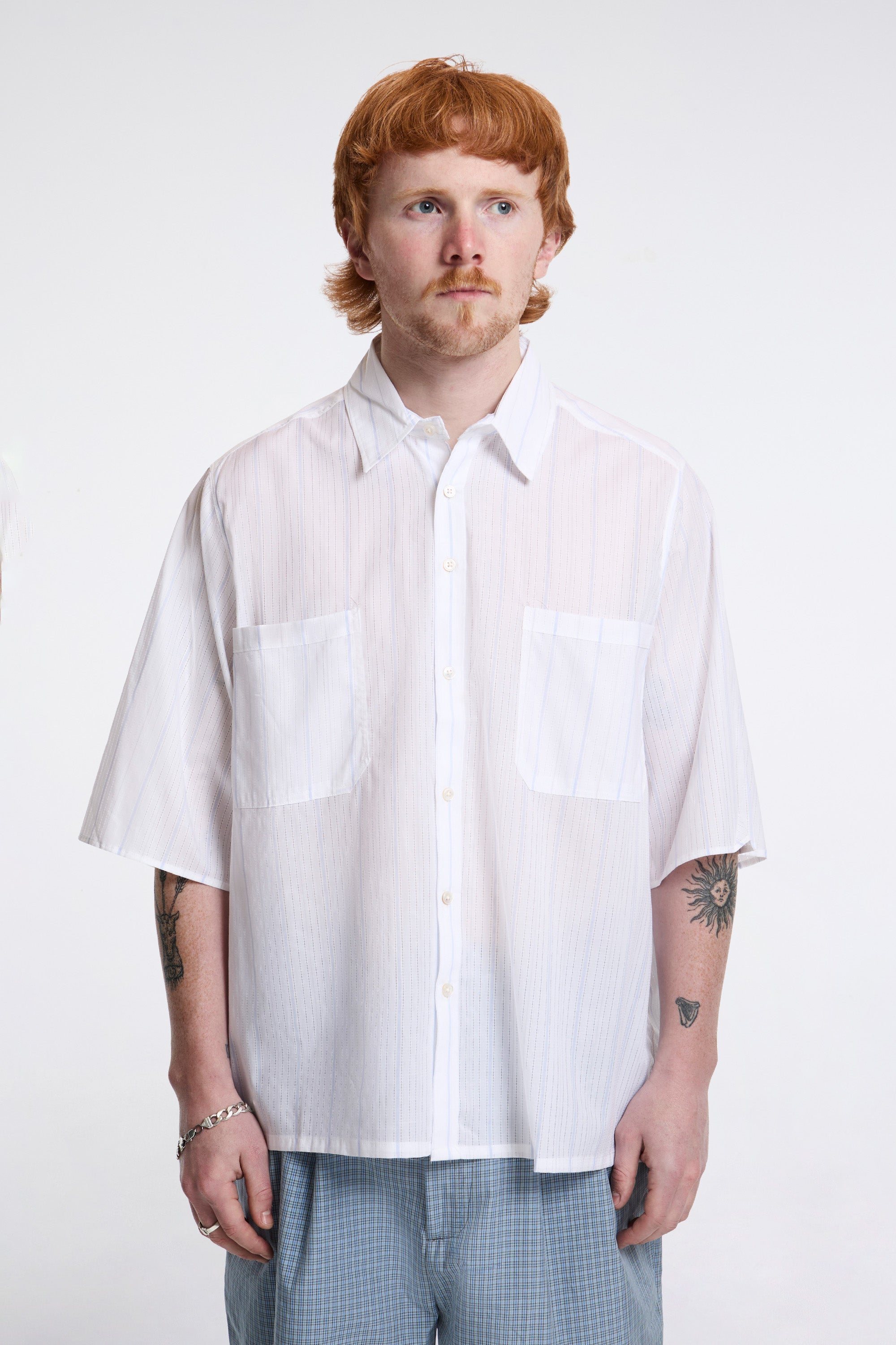 Boxy Shirt White/Blue Stripe