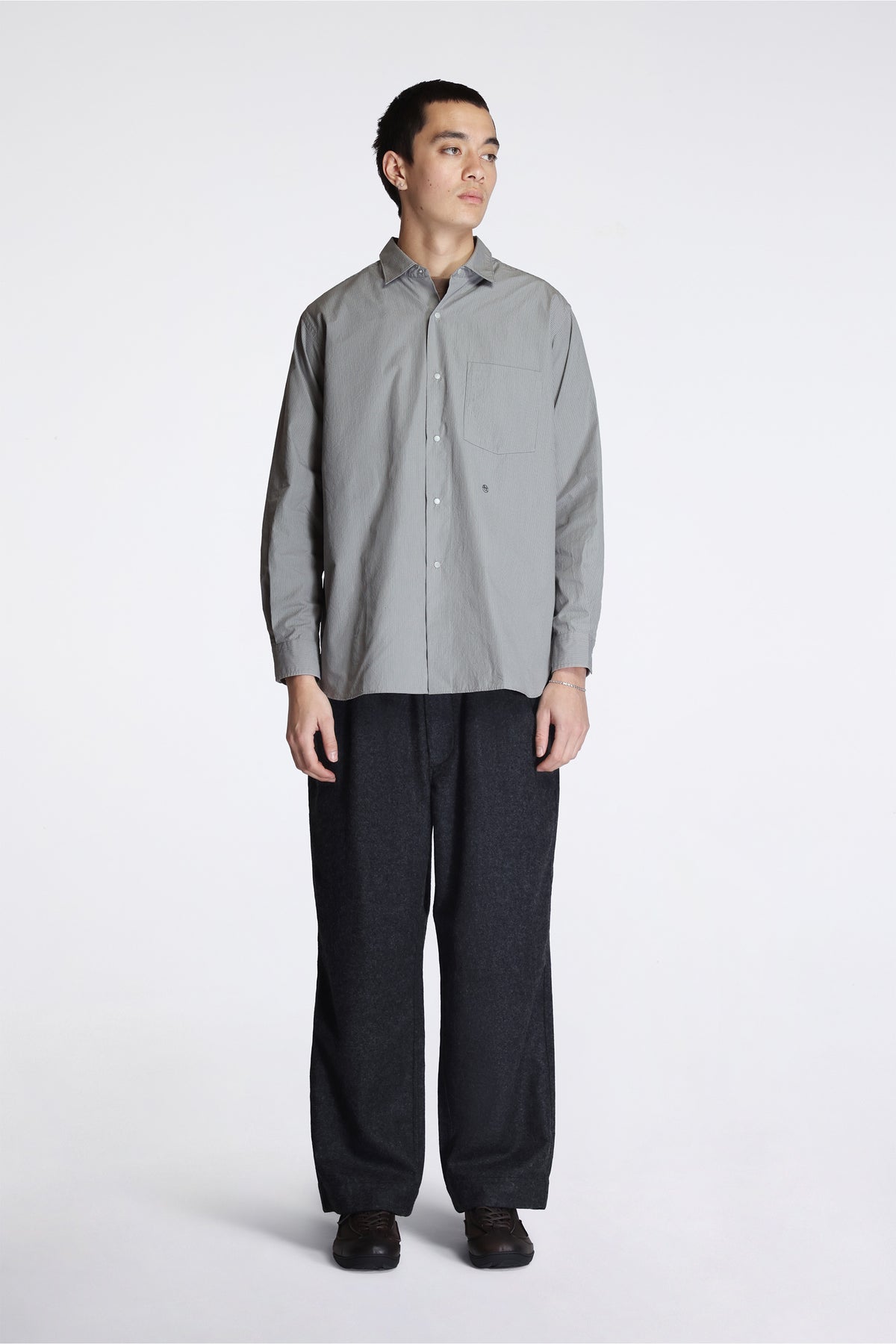 Regular Collar Striped Wind Shirt Gray