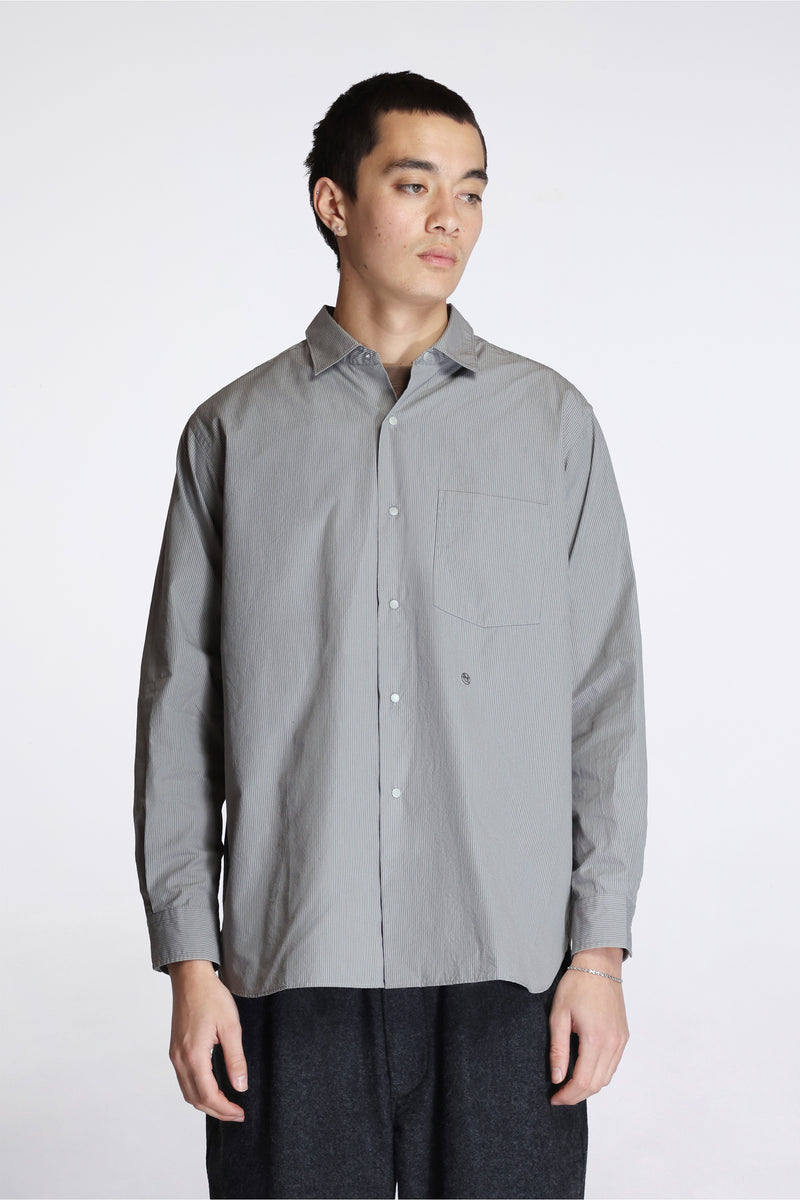 Regular Collar Striped Wind Shirt Gray
