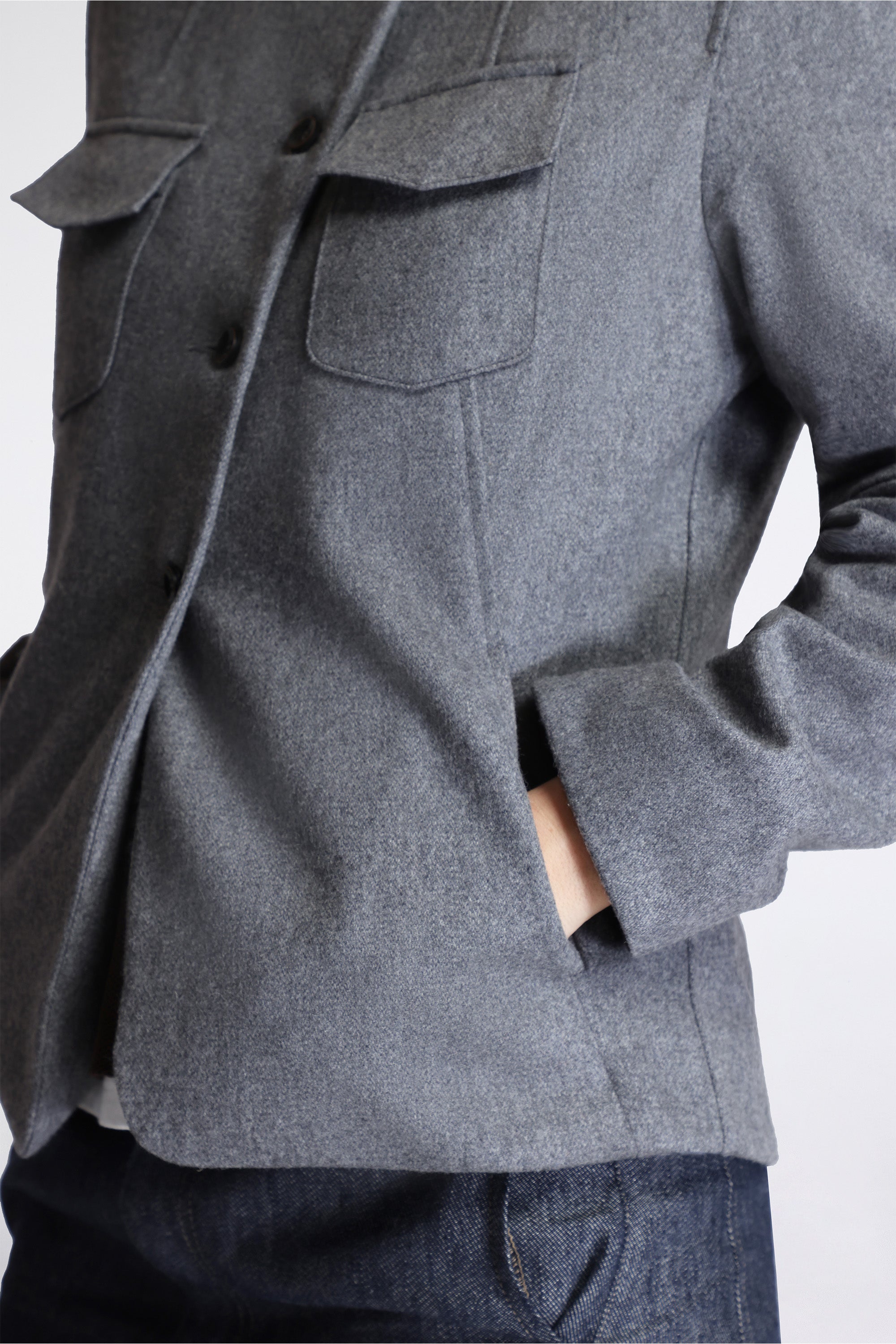 Slim Fit Military Jacket Melton Wool Grey