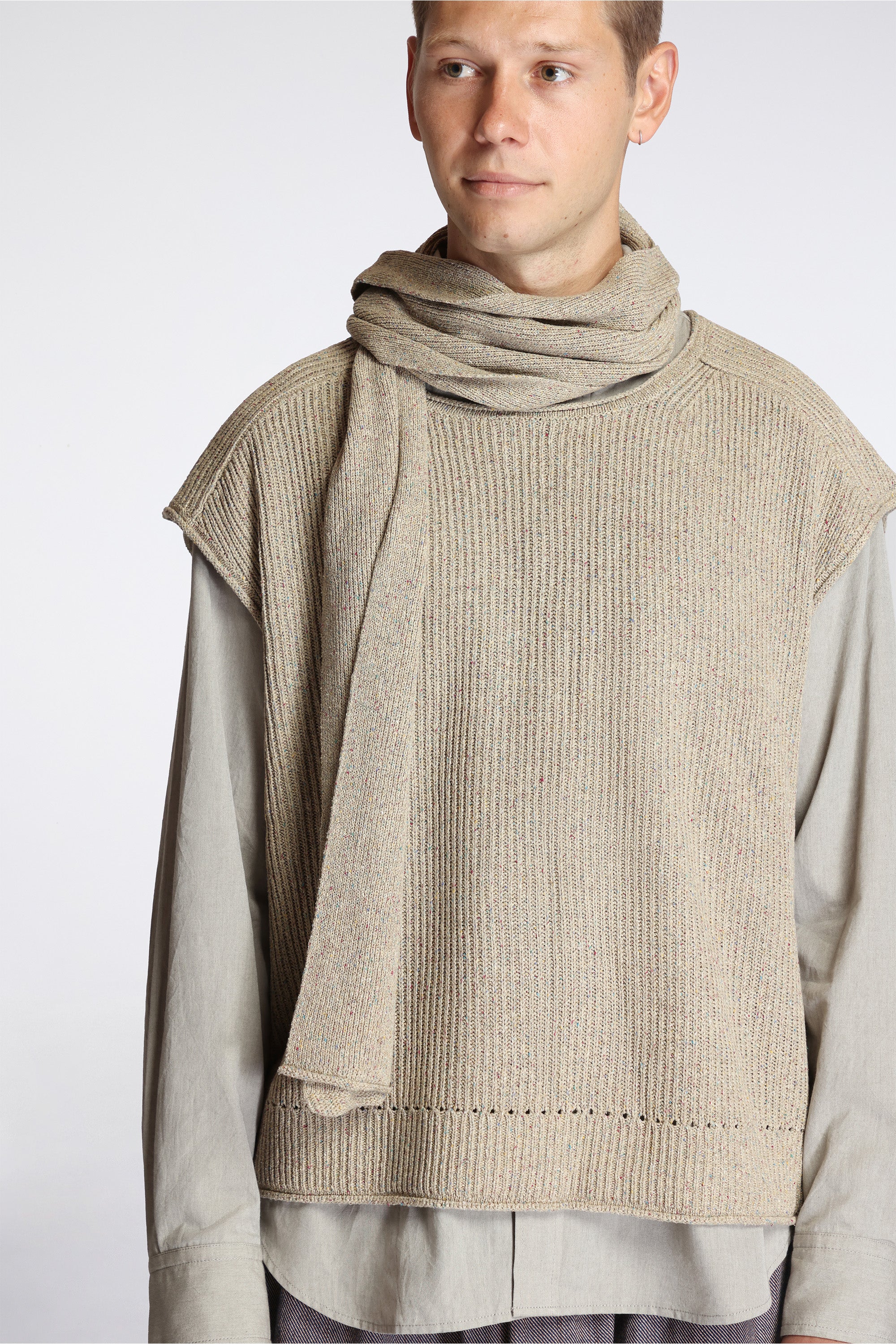 Knit Narrow Scarf Natural Mix Silk Slub