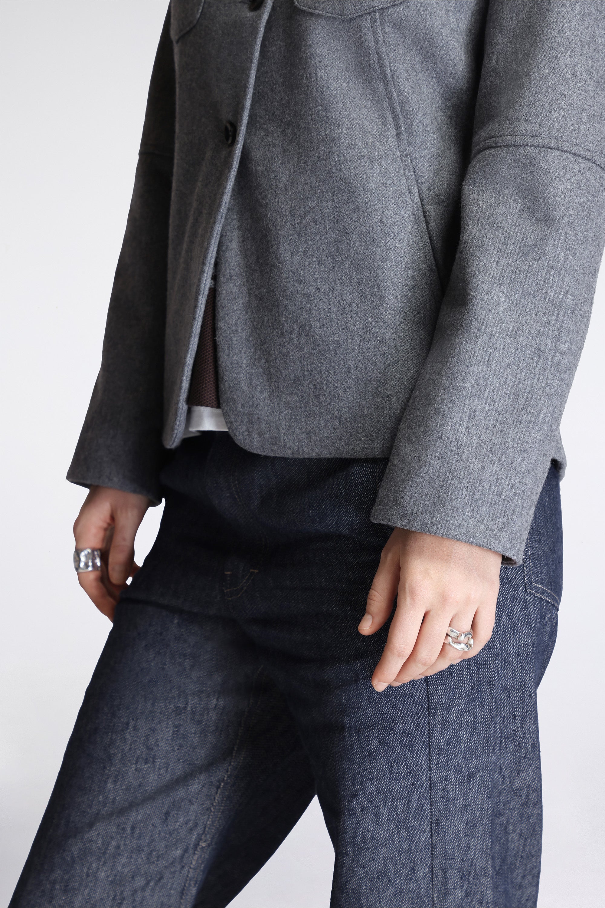 Slim Fit Military Jacket Melton Wool Grey