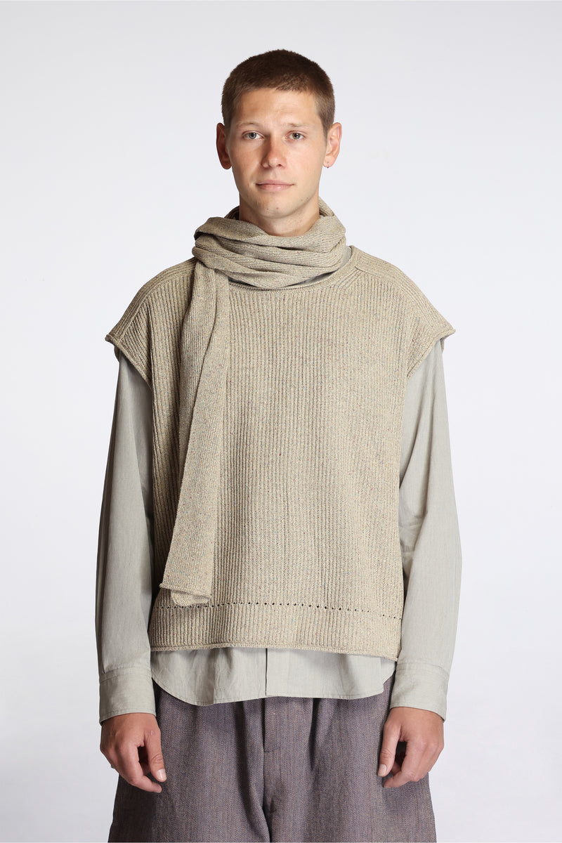 Knit Narrow Scarf Natural Mix Silk Slub