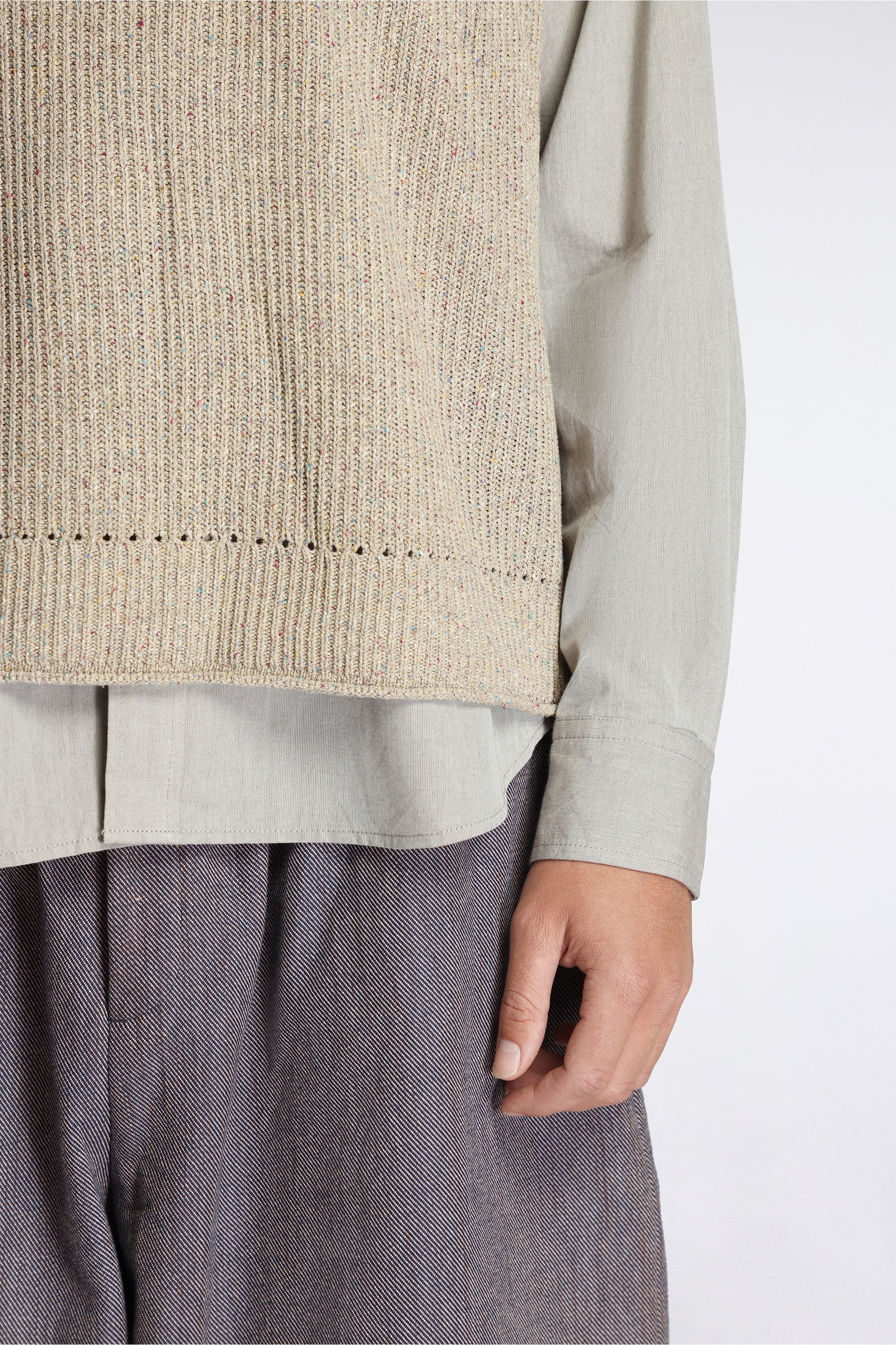 Sleeveless Knit Arc Top Natural Mix Silk Slub
