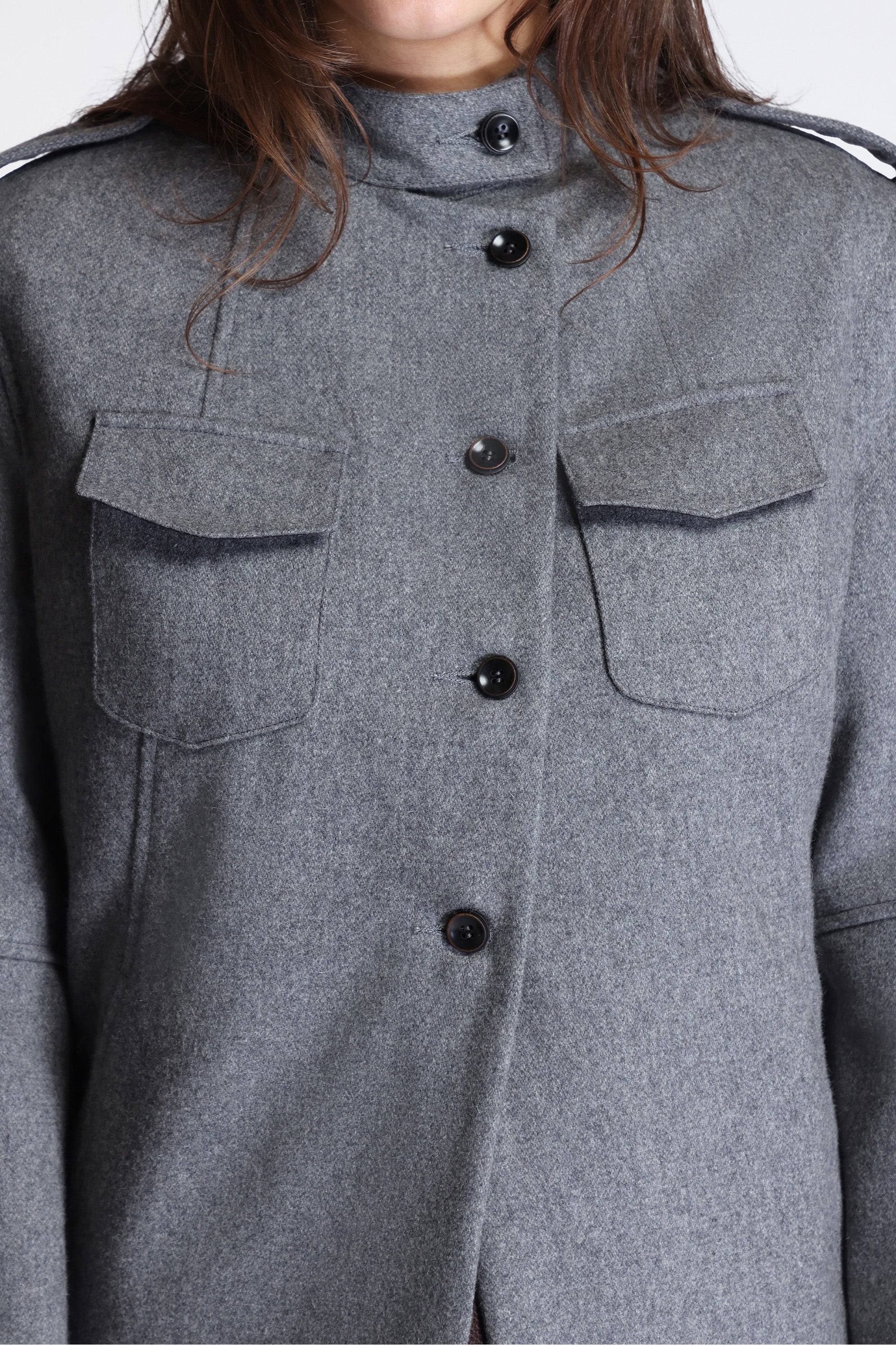 Slim Fit Military Jacket Melton Wool Grey
