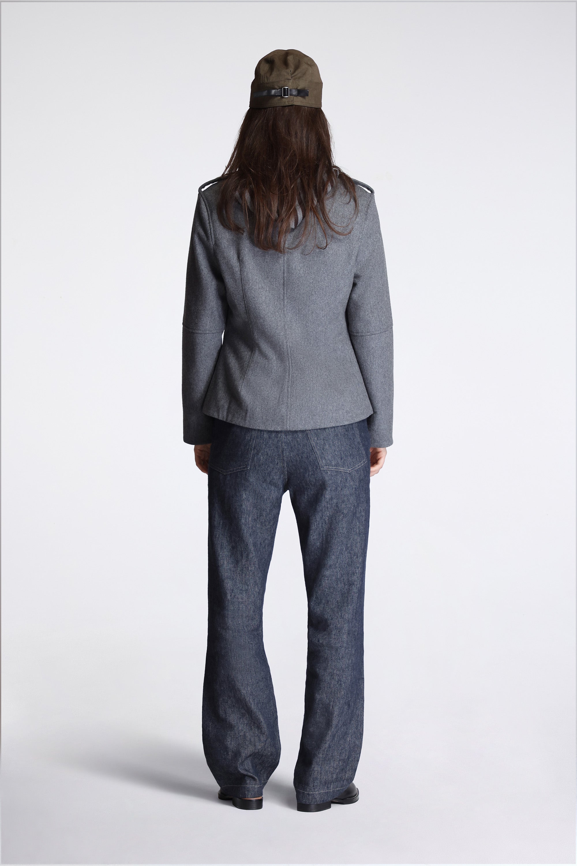 Slim Fit Military Jacket Melton Wool Grey
