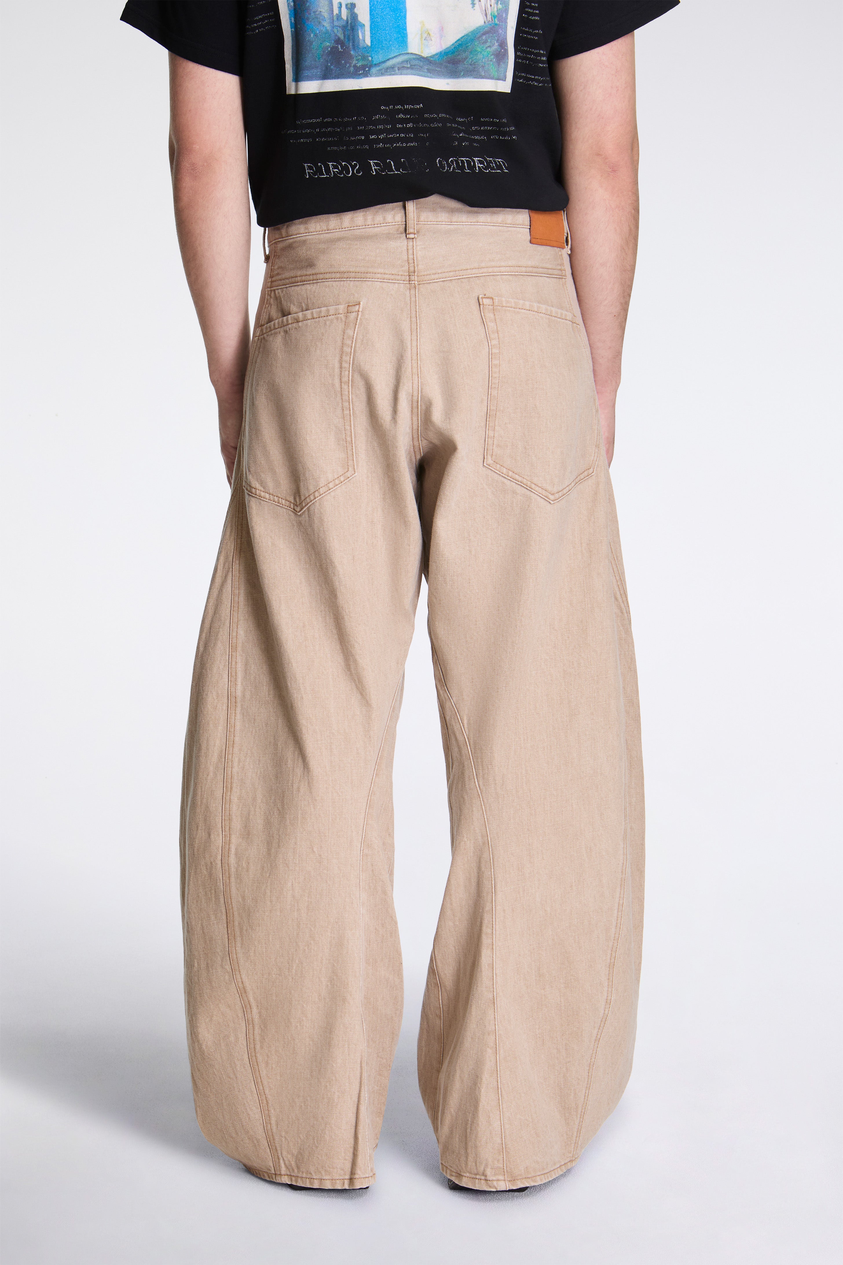 3D Cutting Denim Pants Beige