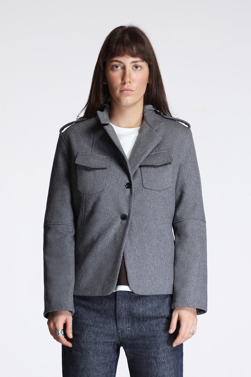 Slim Fit Military Jacket Melton Wool Grey