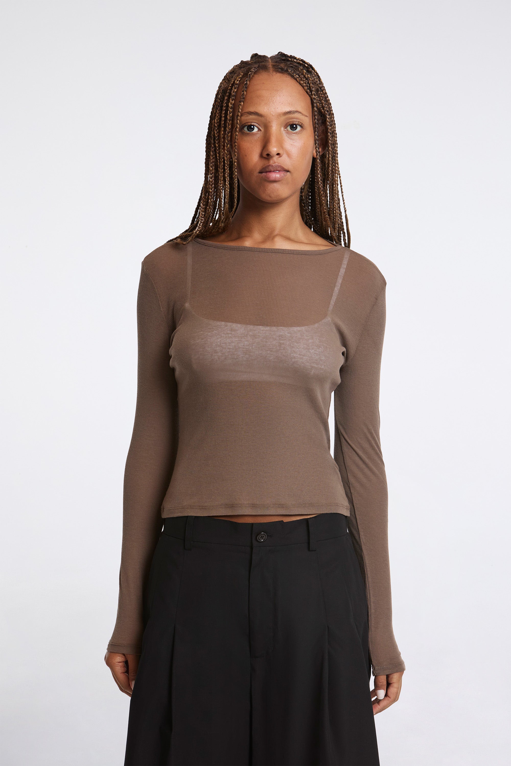 Ribbed Round T-Shirt Brown