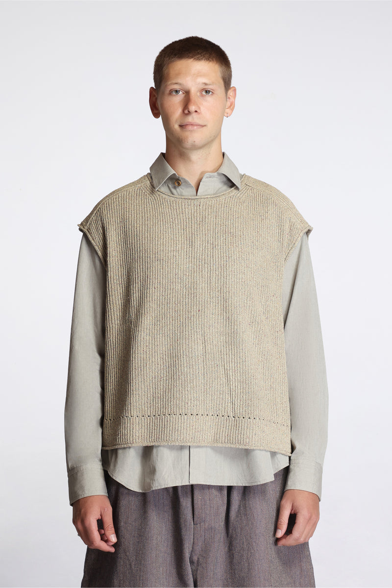Sleeveless Knit Arc Top Natural Mix Silk Slub