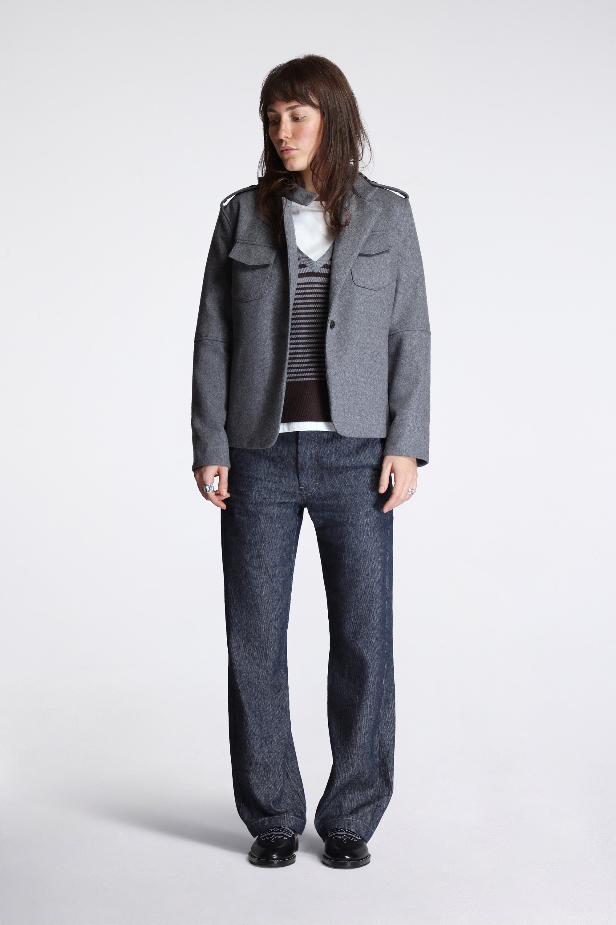 Slim Fit Military Jacket Melton Wool Grey