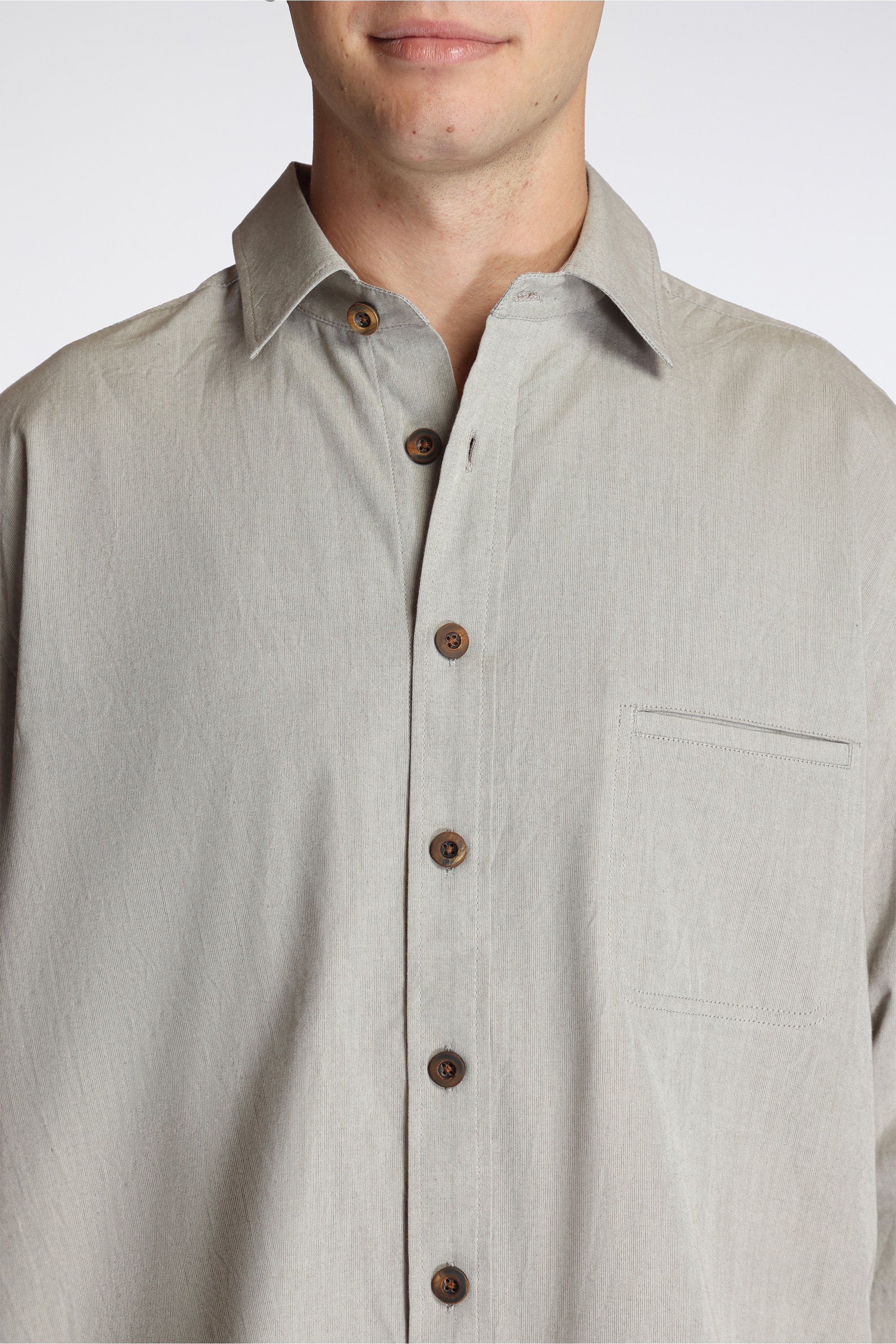 Easy Shirt Warm Gray Washed Cotton Shirting