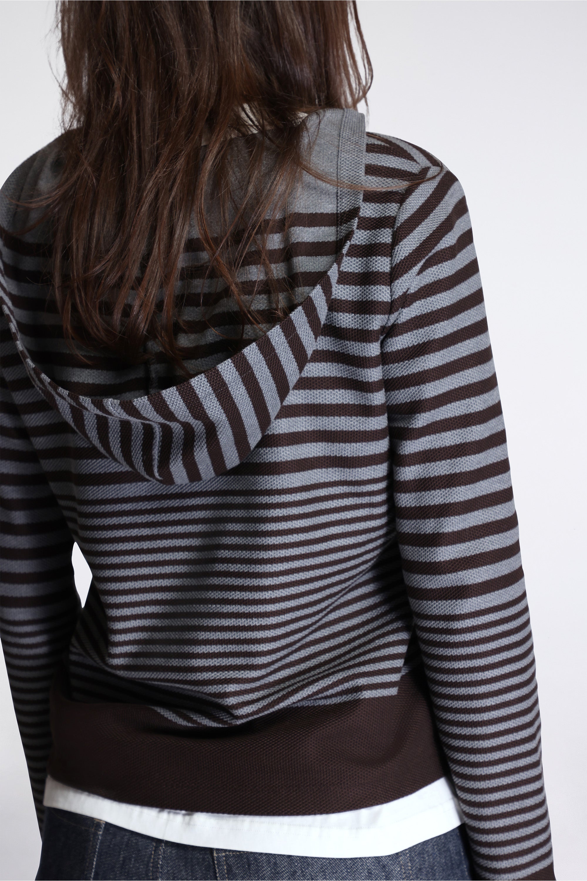 Hooded V-Neck Long Sleeve Cotton Waffle Stripe
