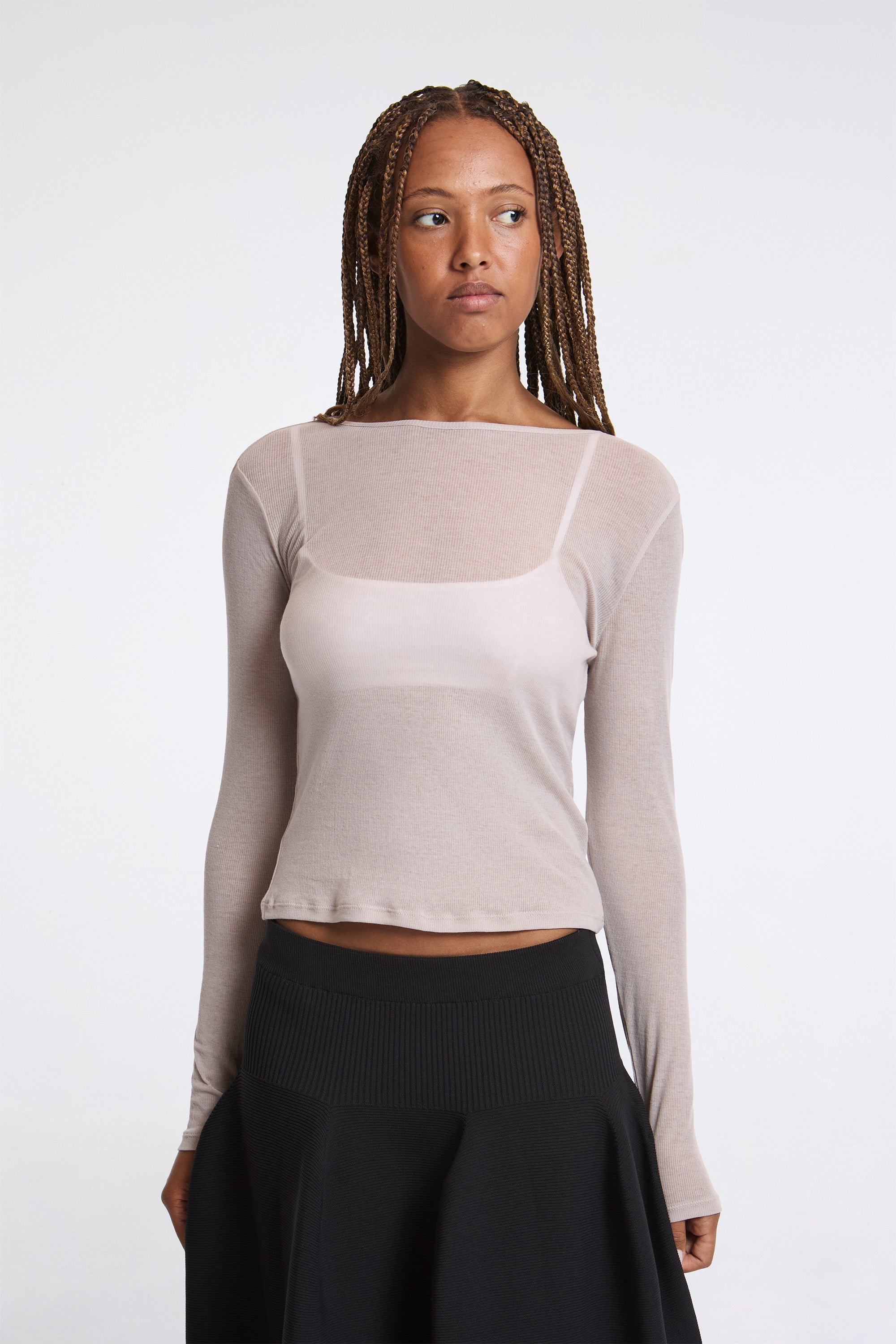 Ribbed Round T-Shirt Beige