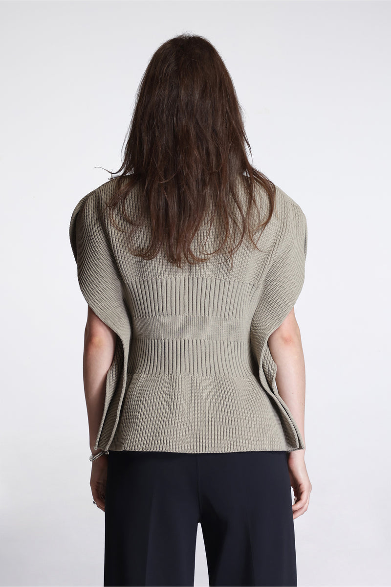 Low Gauge Crease Highneck Top Beige