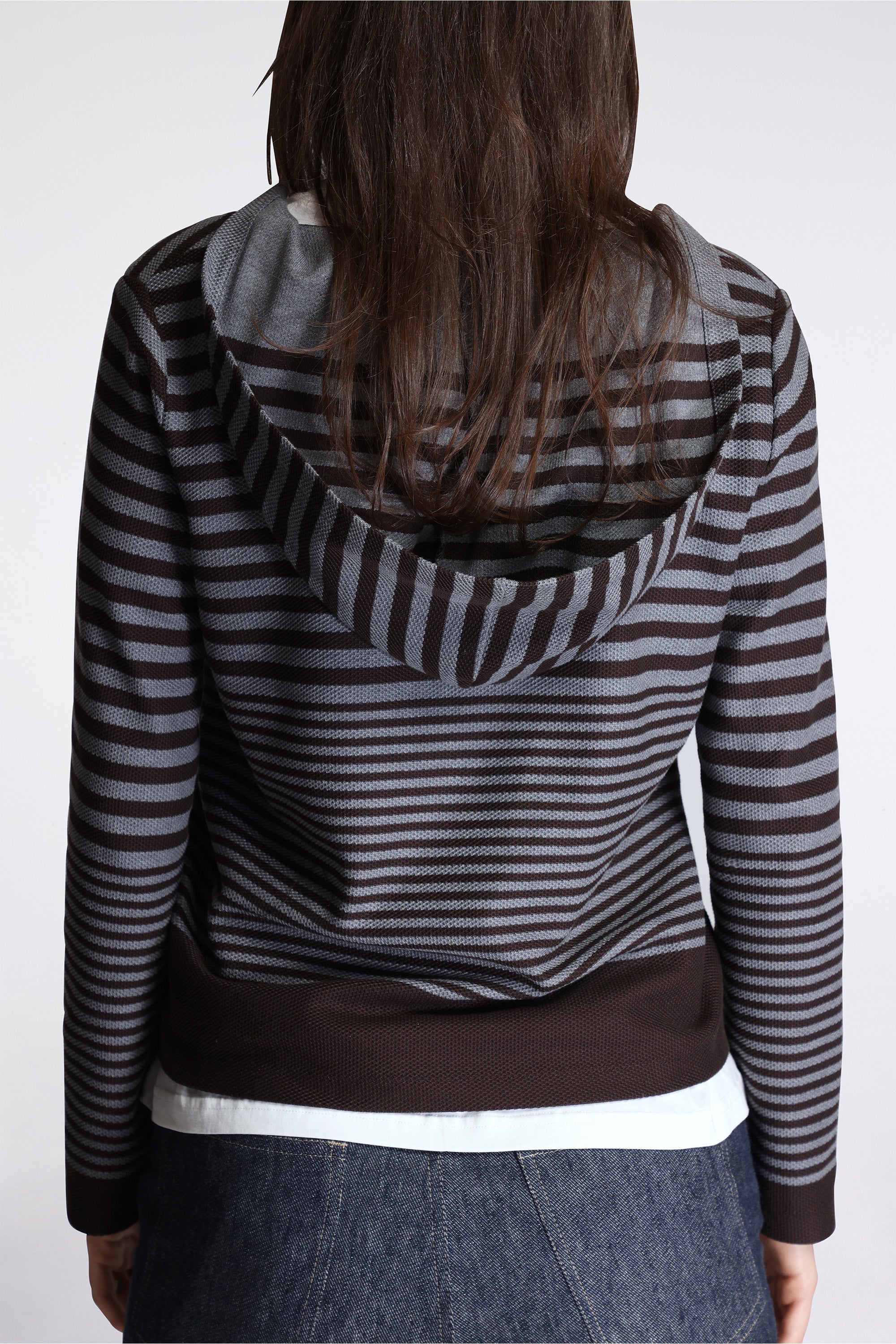 Hooded V-Neck Long Sleeve Cotton Waffle Stripe