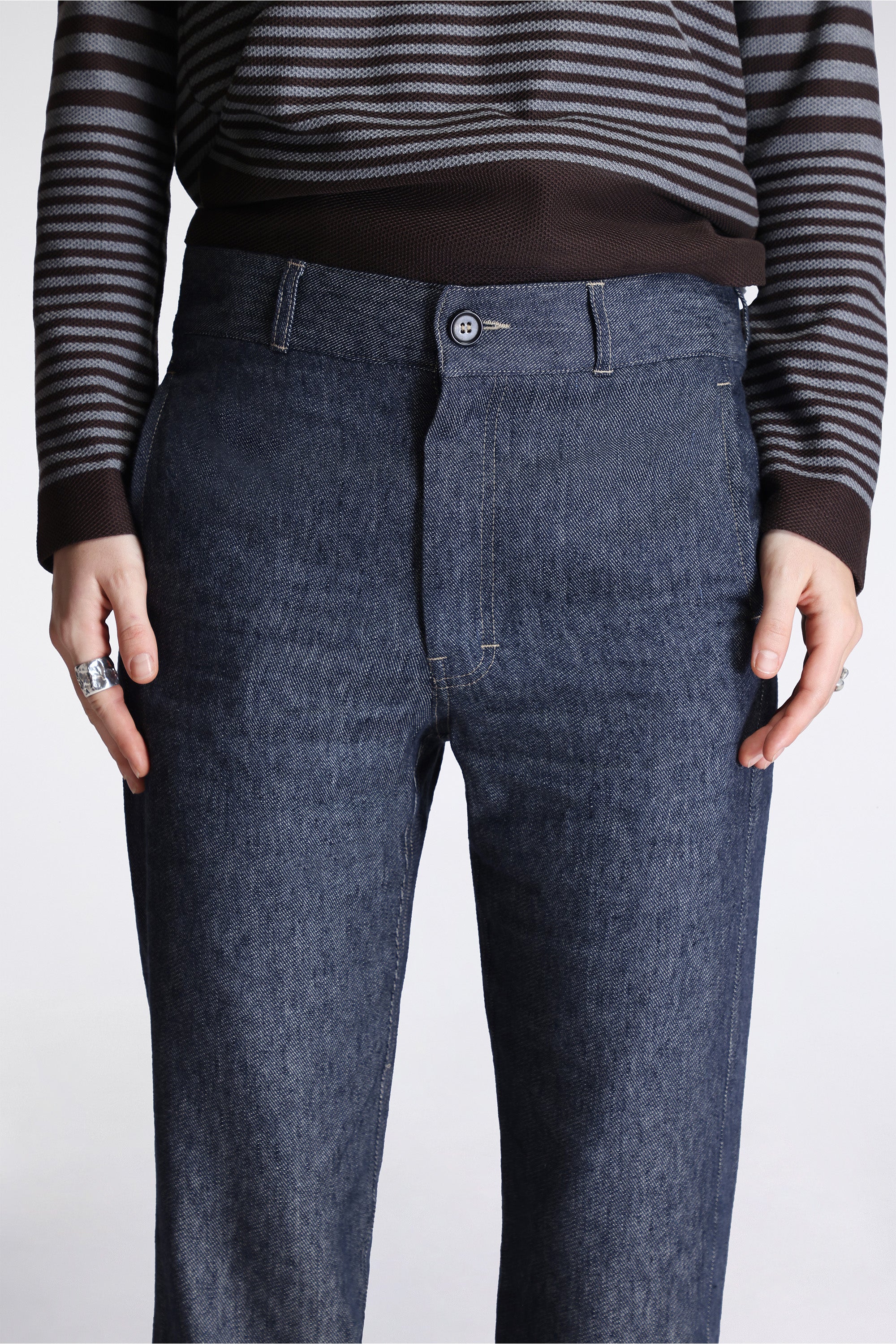Back Cinch Fitted Pant Linen Cotton Denim
