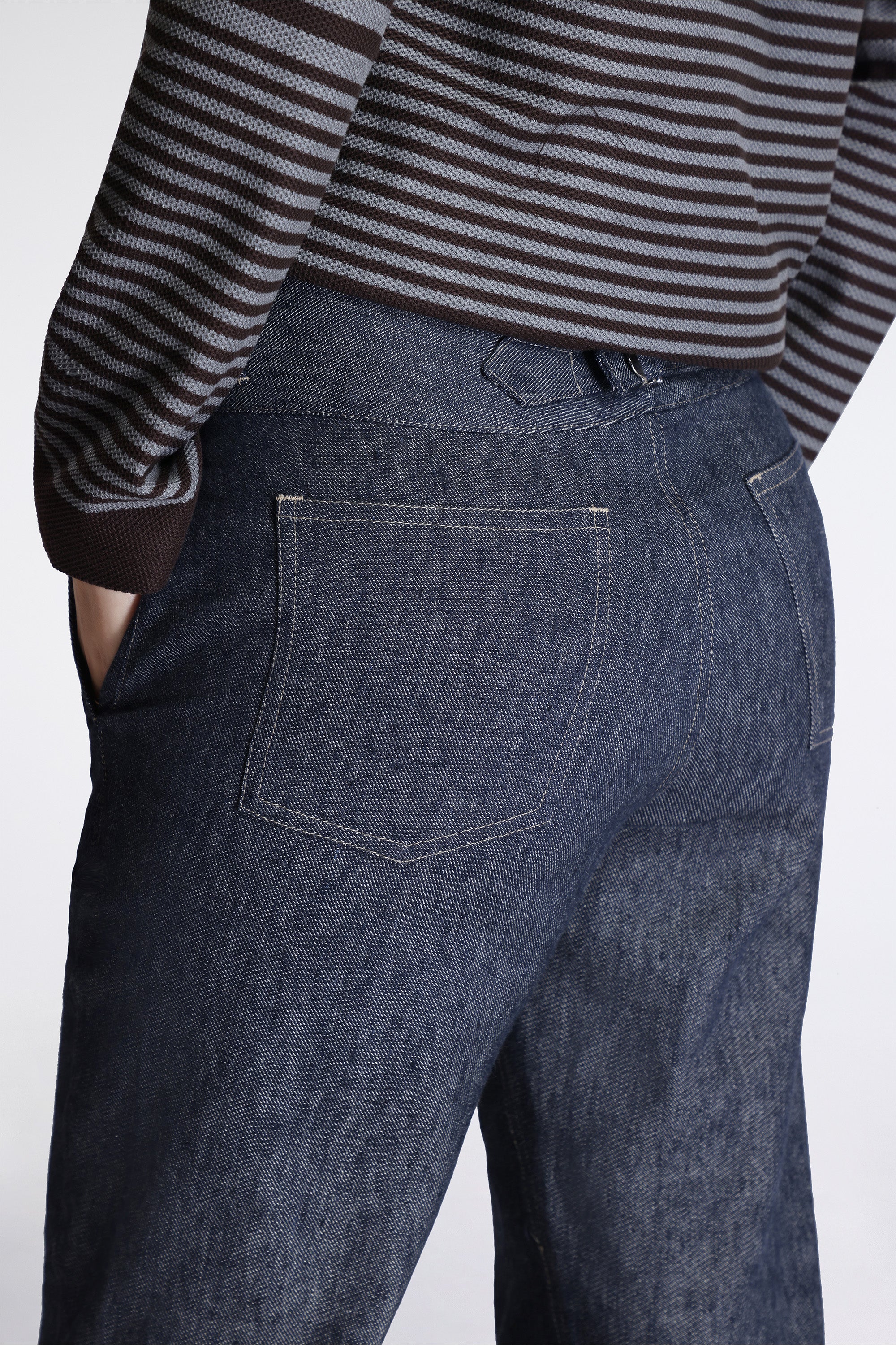 Back Cinch Fitted Pant Linen Cotton Denim