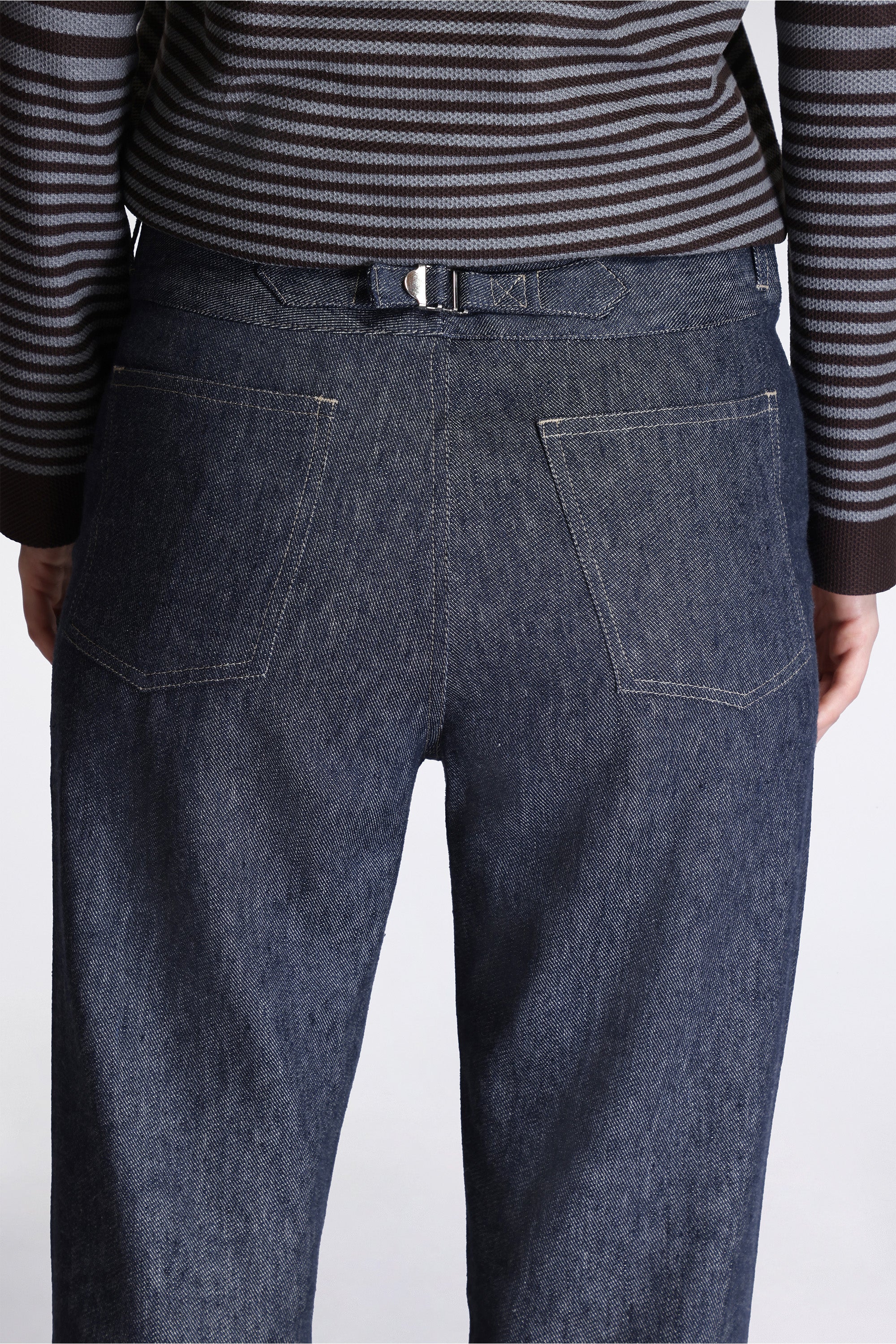 Back Cinch Fitted Pant Linen Cotton Denim