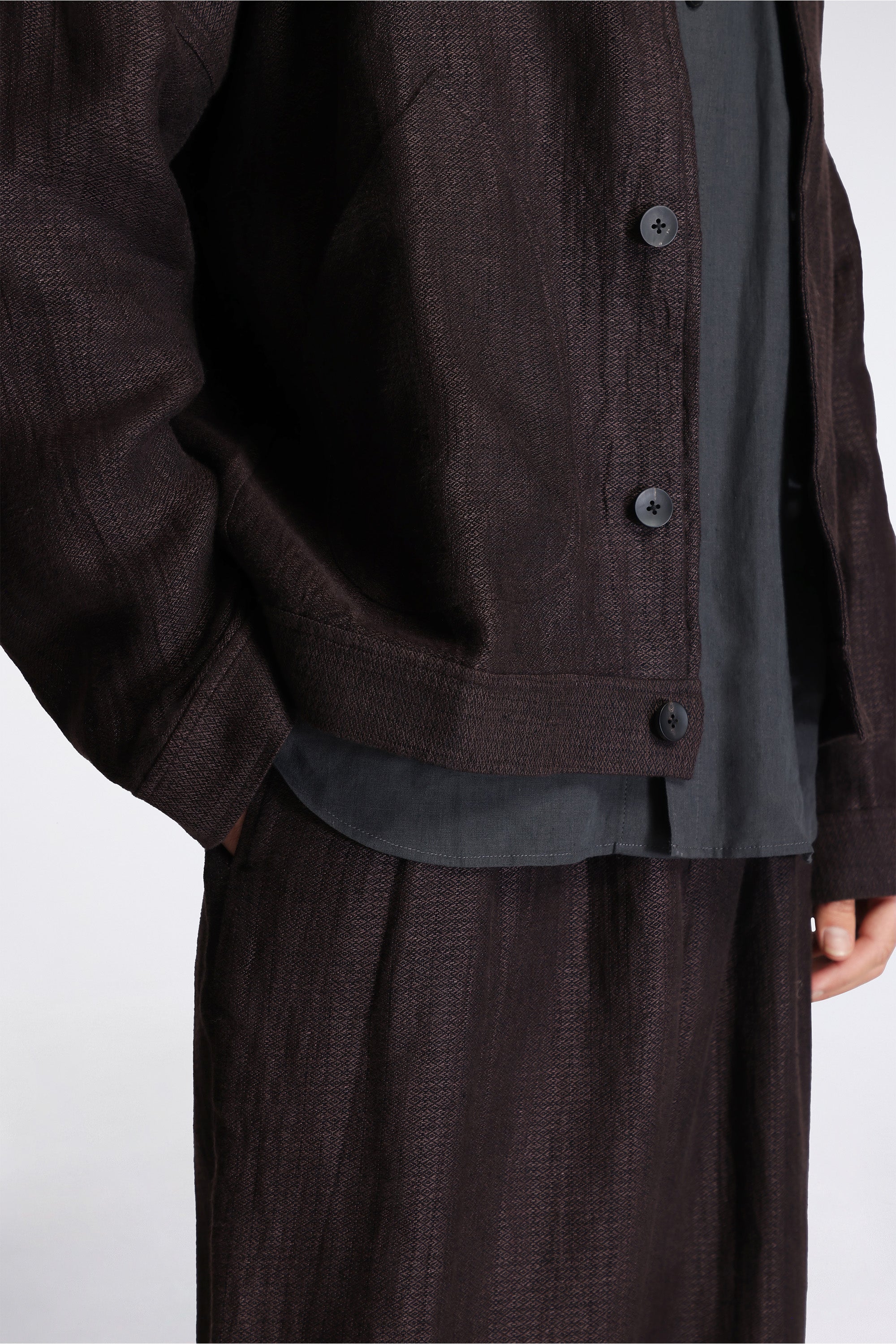 Triple Pleat Pant Black Mix Heavy Linen Argyle