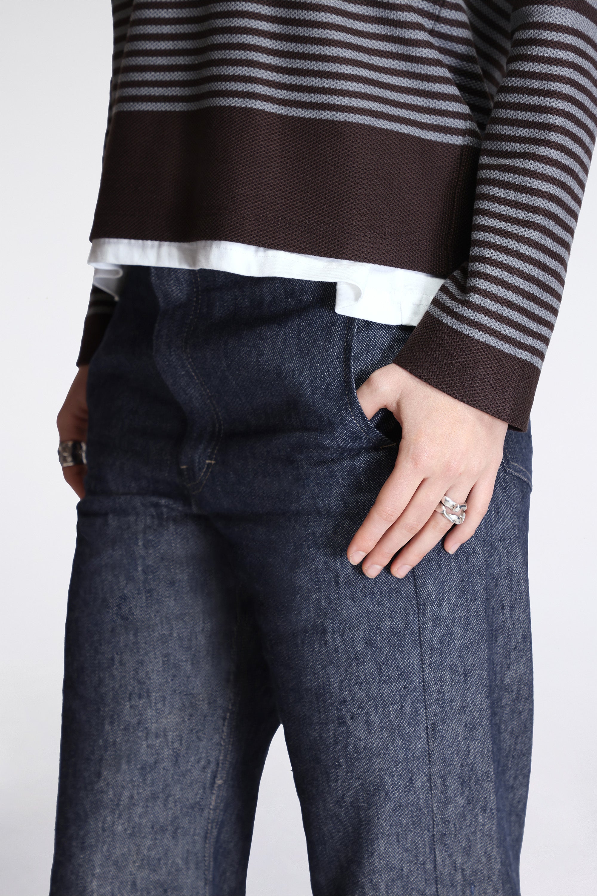 Back Cinch Fitted Pant Linen Cotton Denim