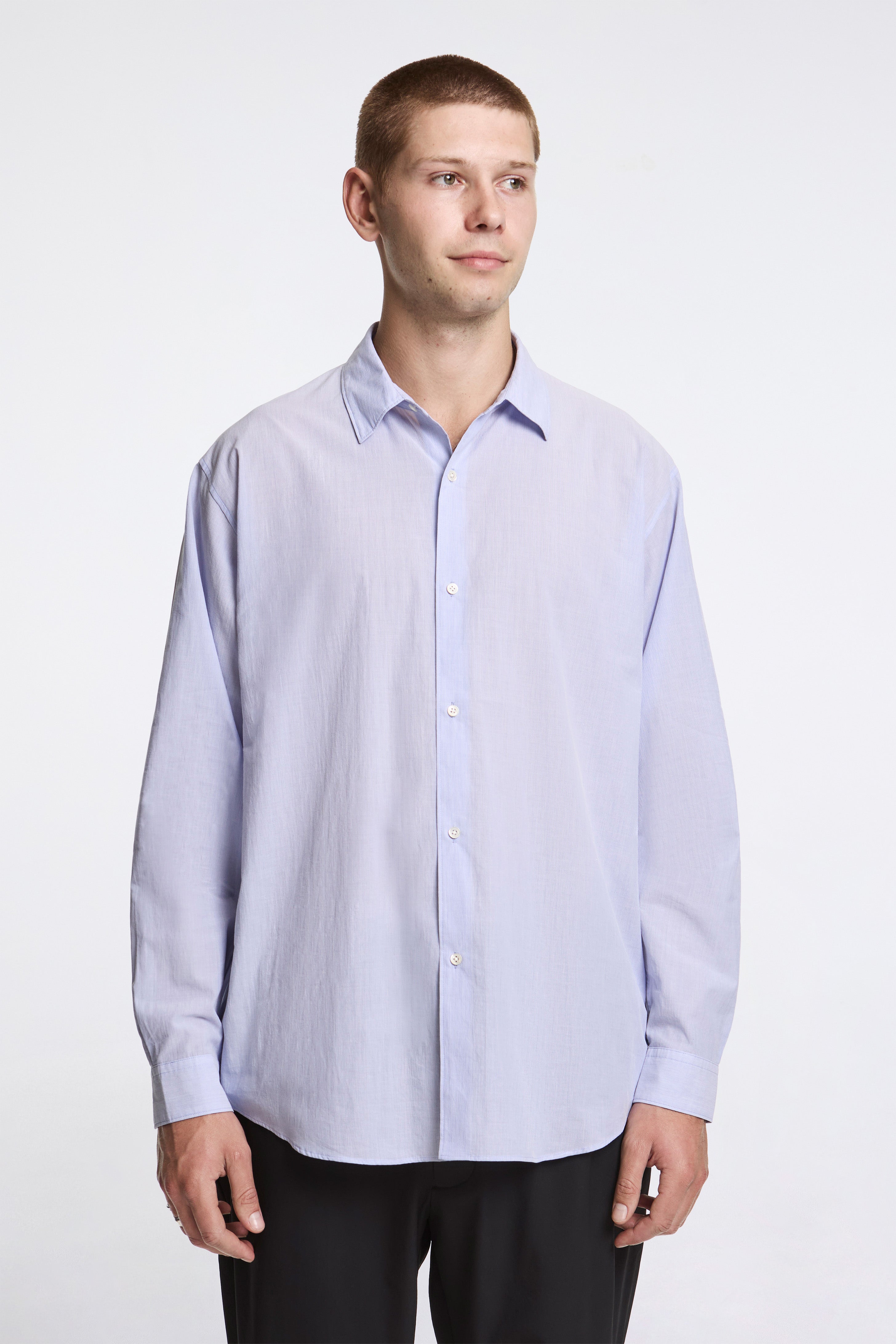 Fine Cotton Seersucker Striped Shirt Sax