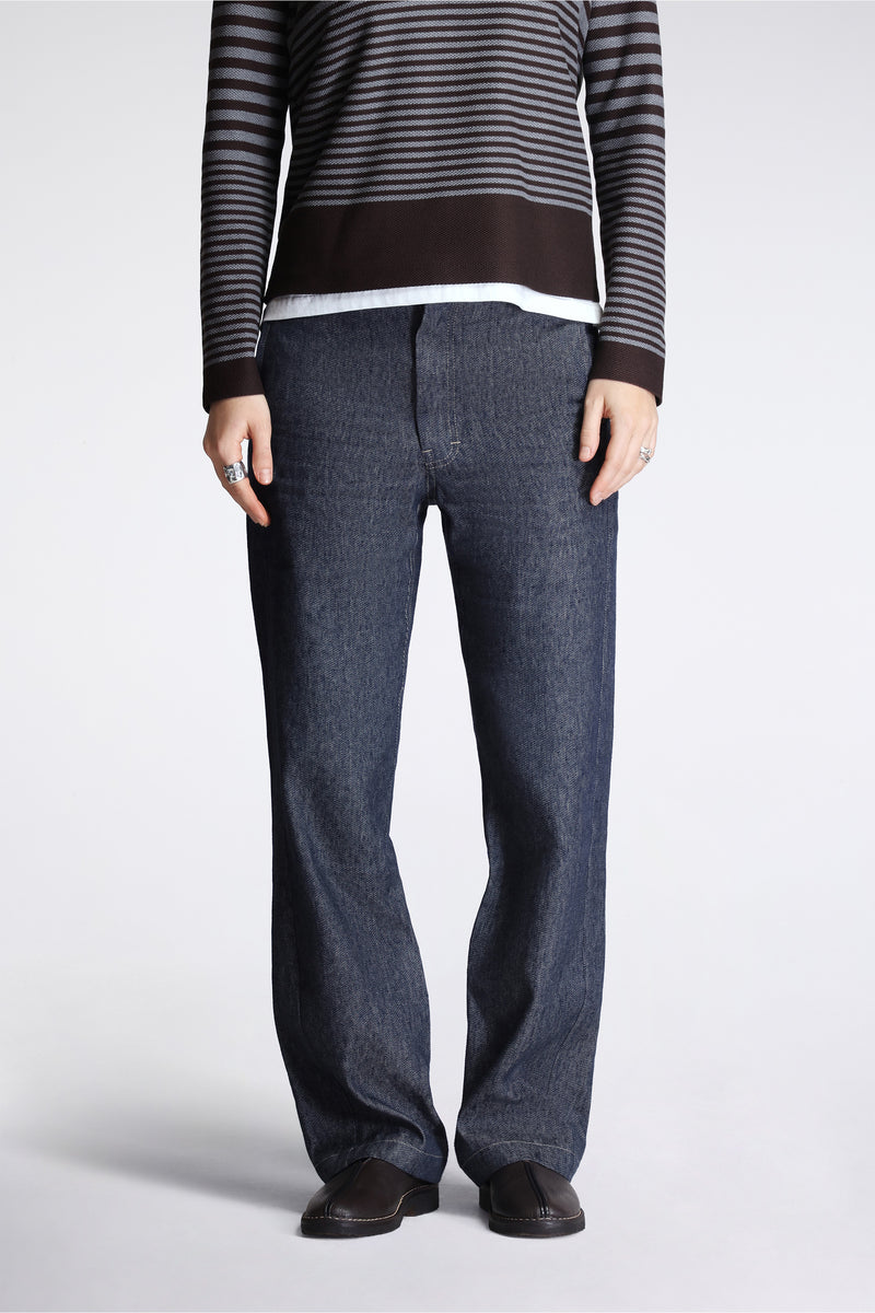 Back Cinch Fitted Pant Linen Cotton Denim