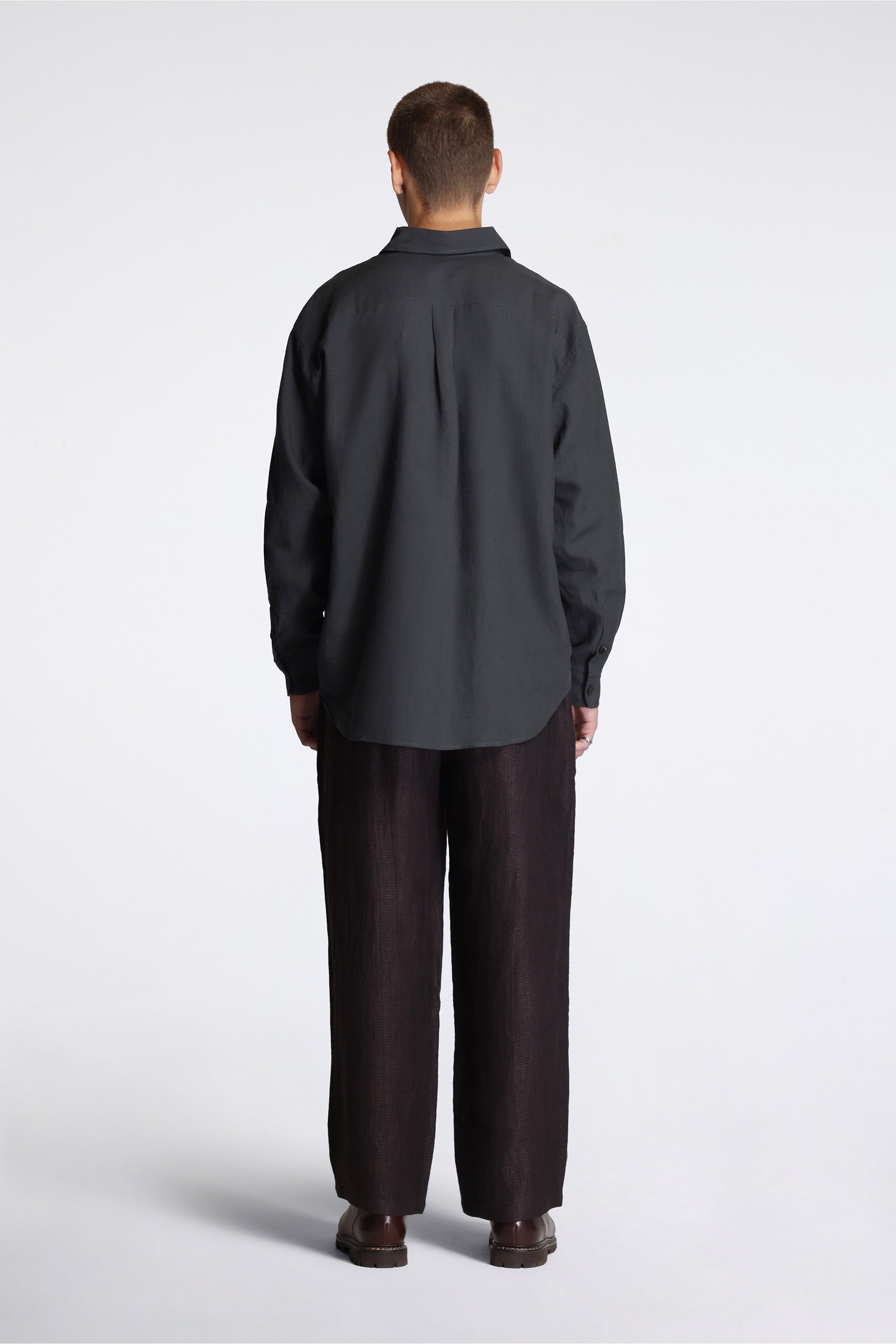 Triple Pleat Pant Black Mix Heavy Linen Argyle