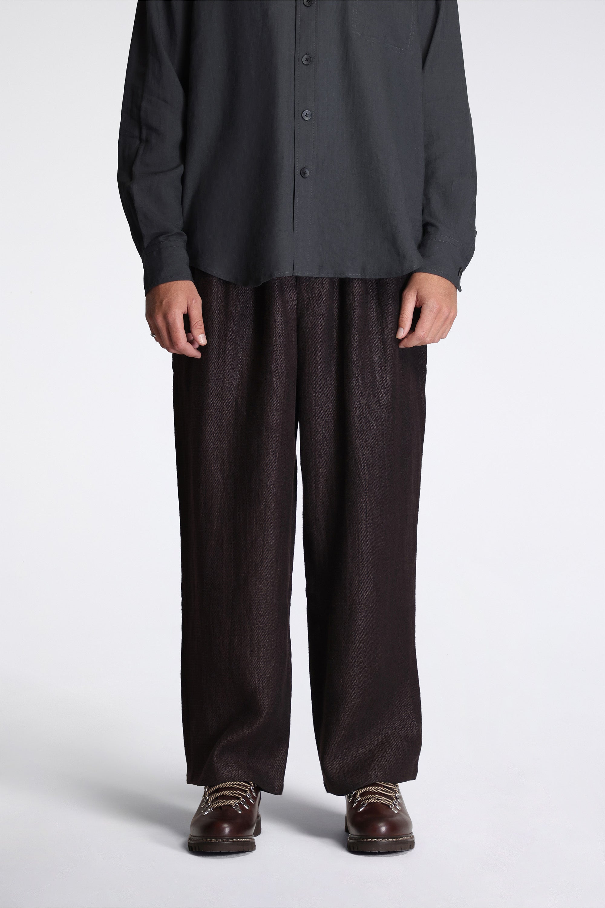 Triple Pleat Pant Black Mix Heavy Linen Argyle