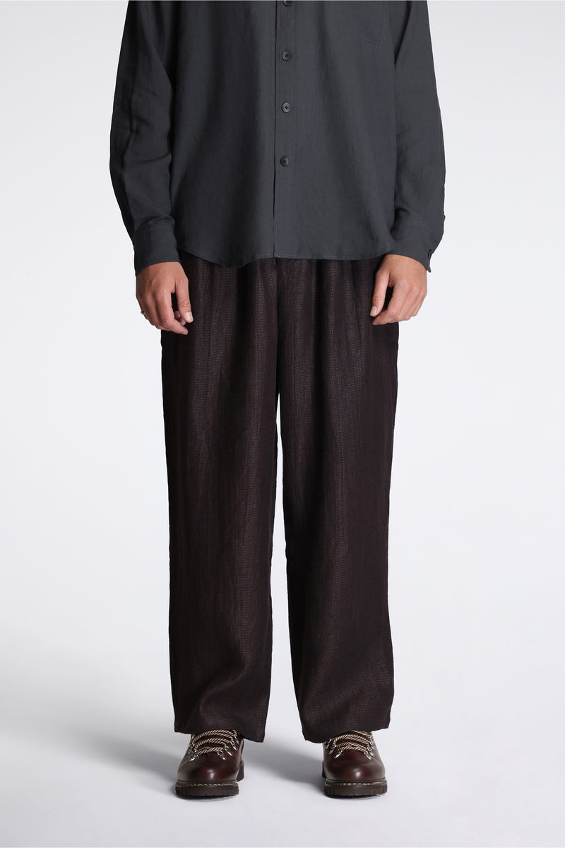 Triple Pleat Pant Black Mix Heavy Linen Argyle