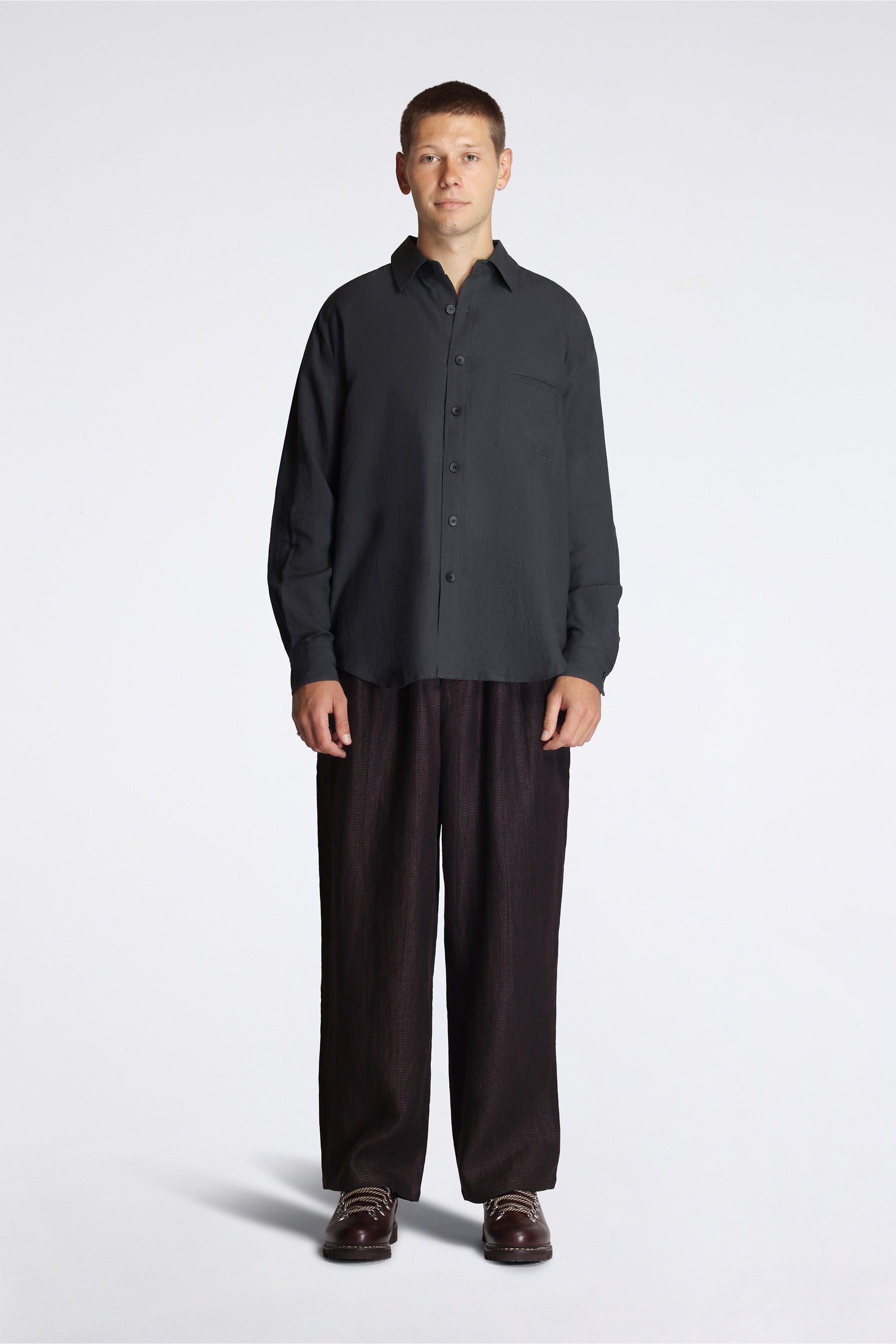 Triple Pleat Pant Black Mix Heavy Linen Argyle