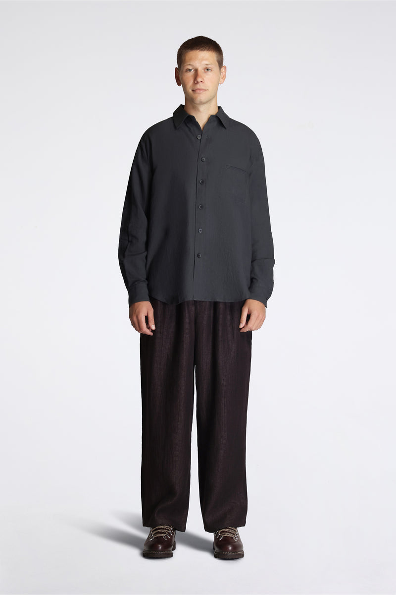 Triple Pleat Pant Black Mix Heavy Linen Argyle