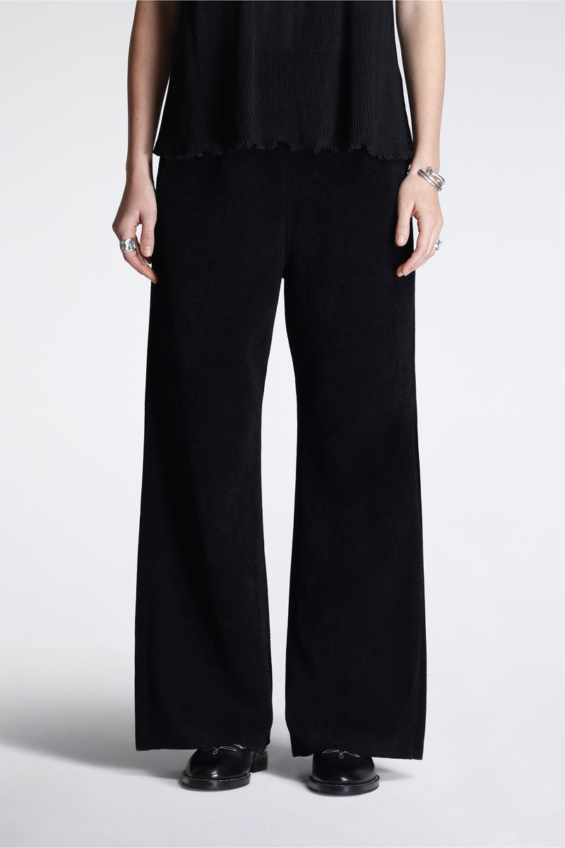 Soft Milan Velvet Wide Straight Pants Black