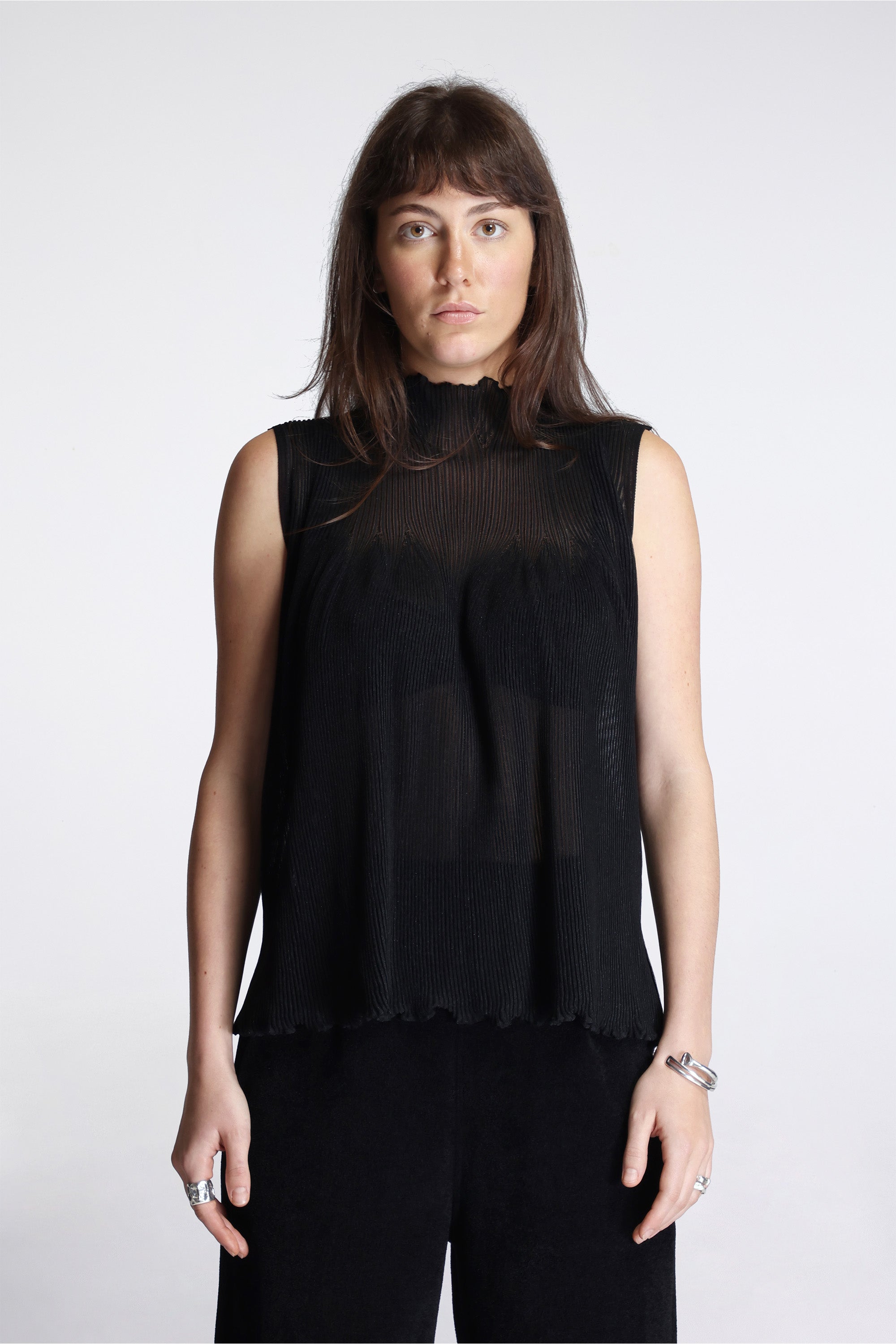 Hypha Lucent Glitter Sleeveless Bust Flare Top Black-Black