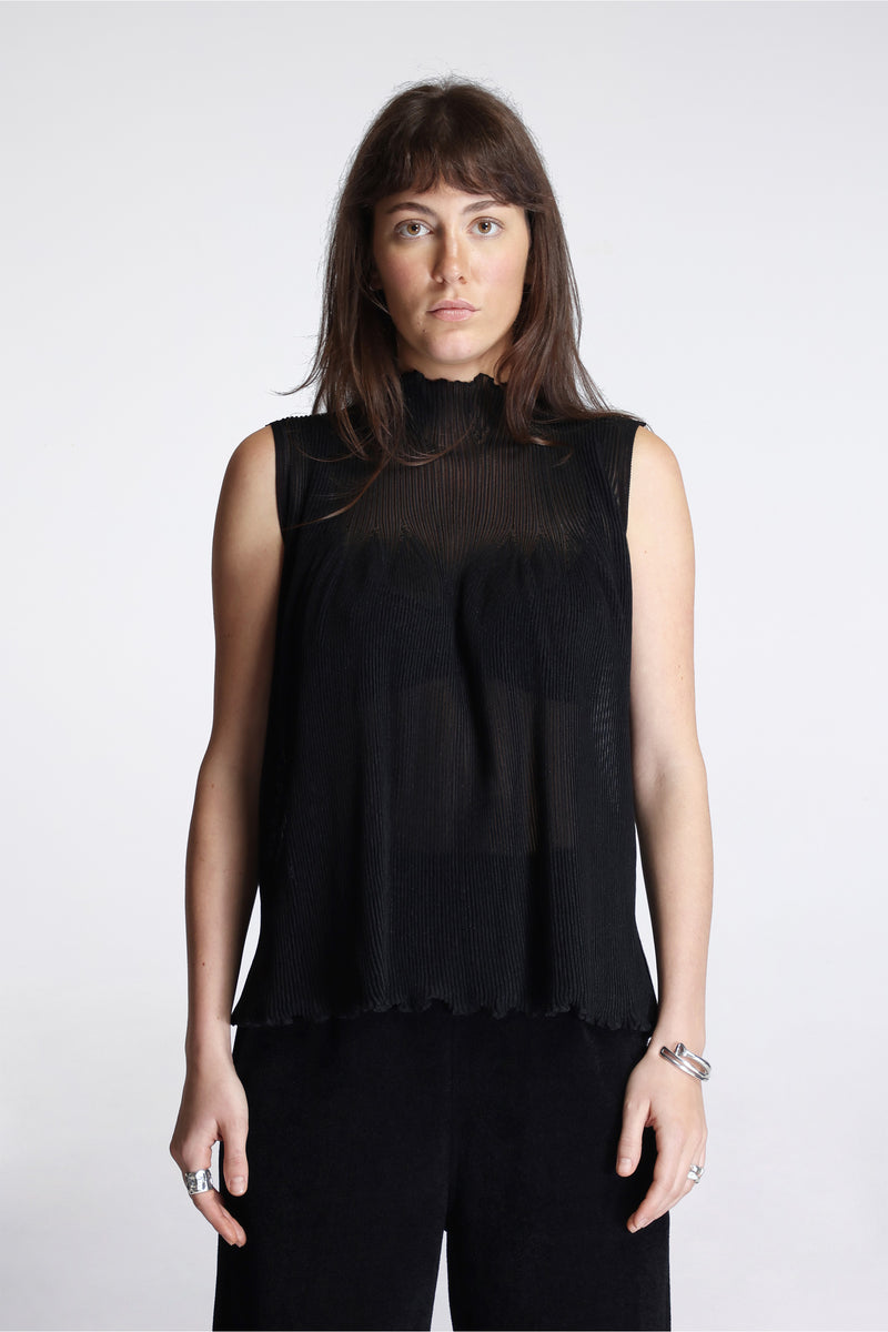 Hypha Lucent Glitter Sleeveless Bust Flare Top Black-Black