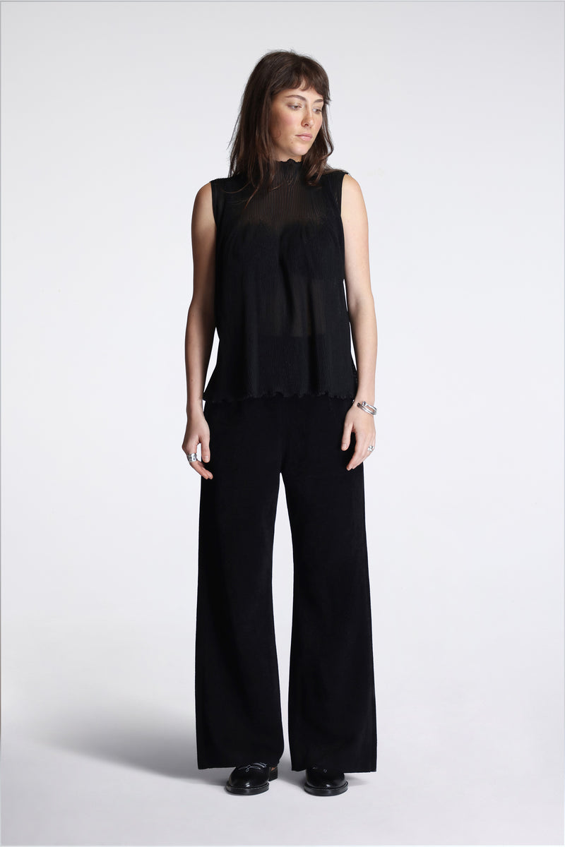 Soft Milan Velvet Wide Straight Pants Black